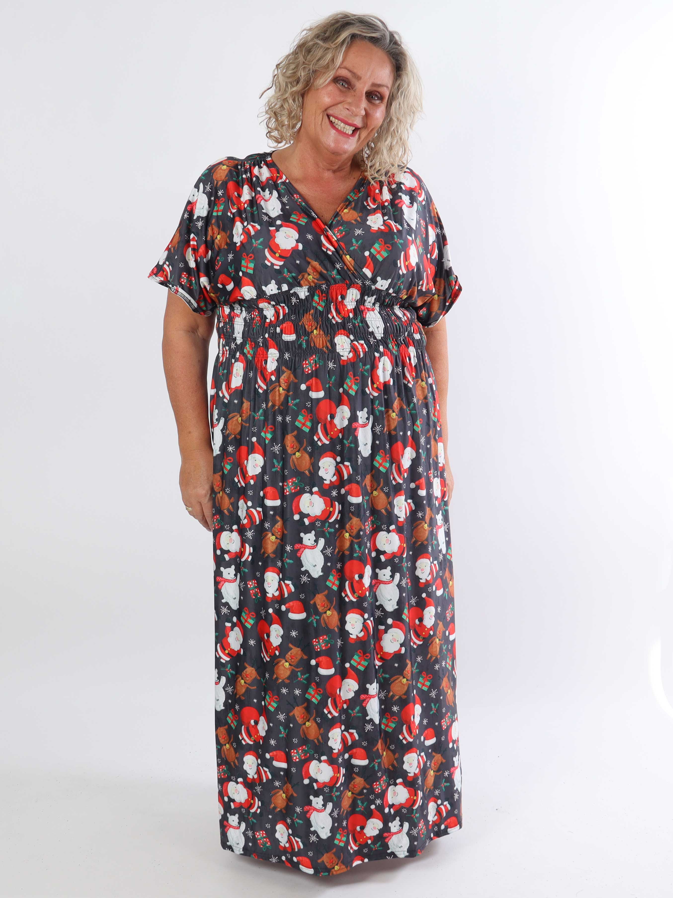 Pams Christmas - Lang elastisk plus size kjole med julemotiver