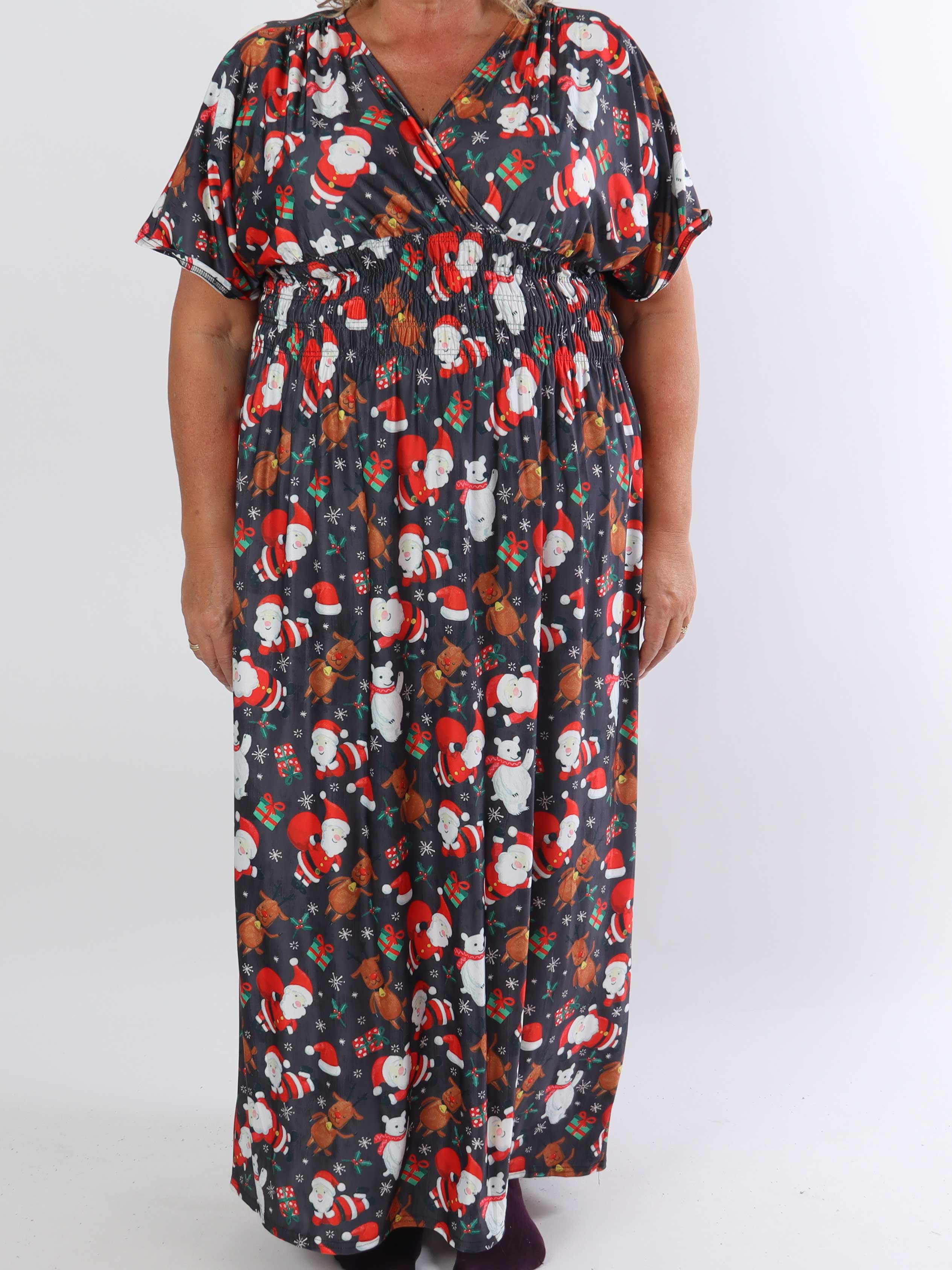 Pams Christmas - Lang elastisk plus size kjole med julemotiver