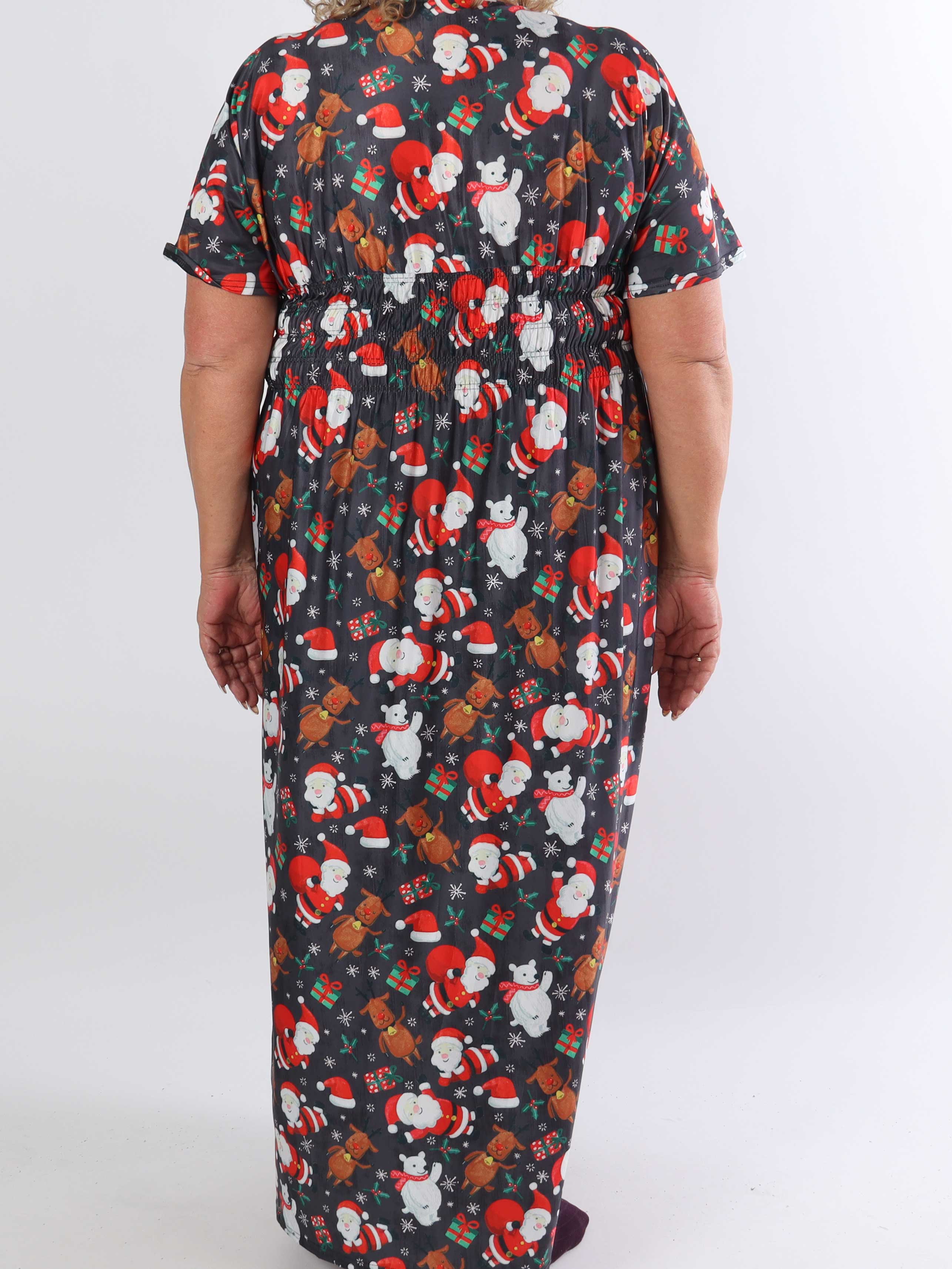 Pams Christmas - Lang elastisk plus size kjole med julemotiver