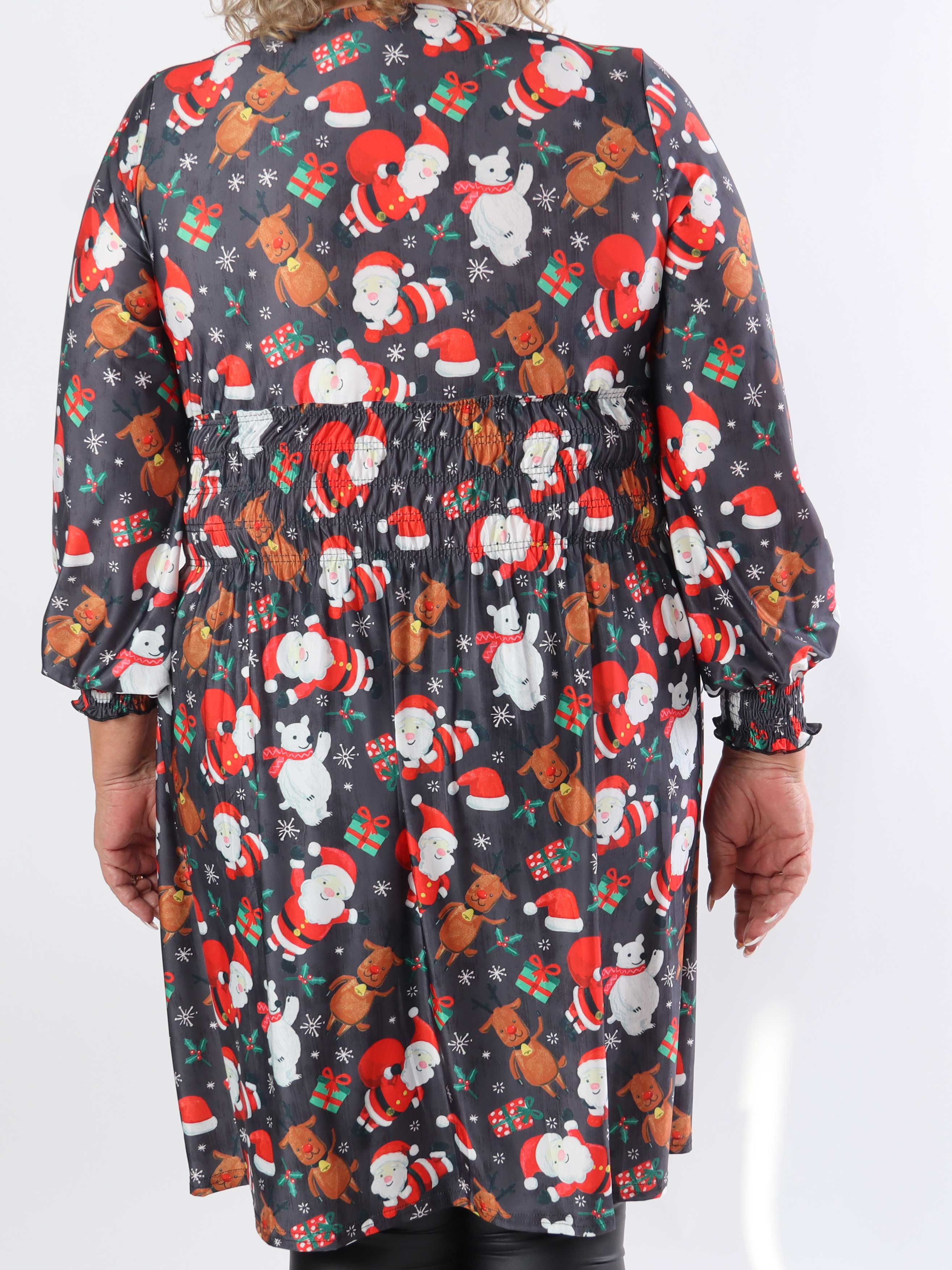 Pams Christmas Short L/S - Elastisk plus size kjole med juleprint