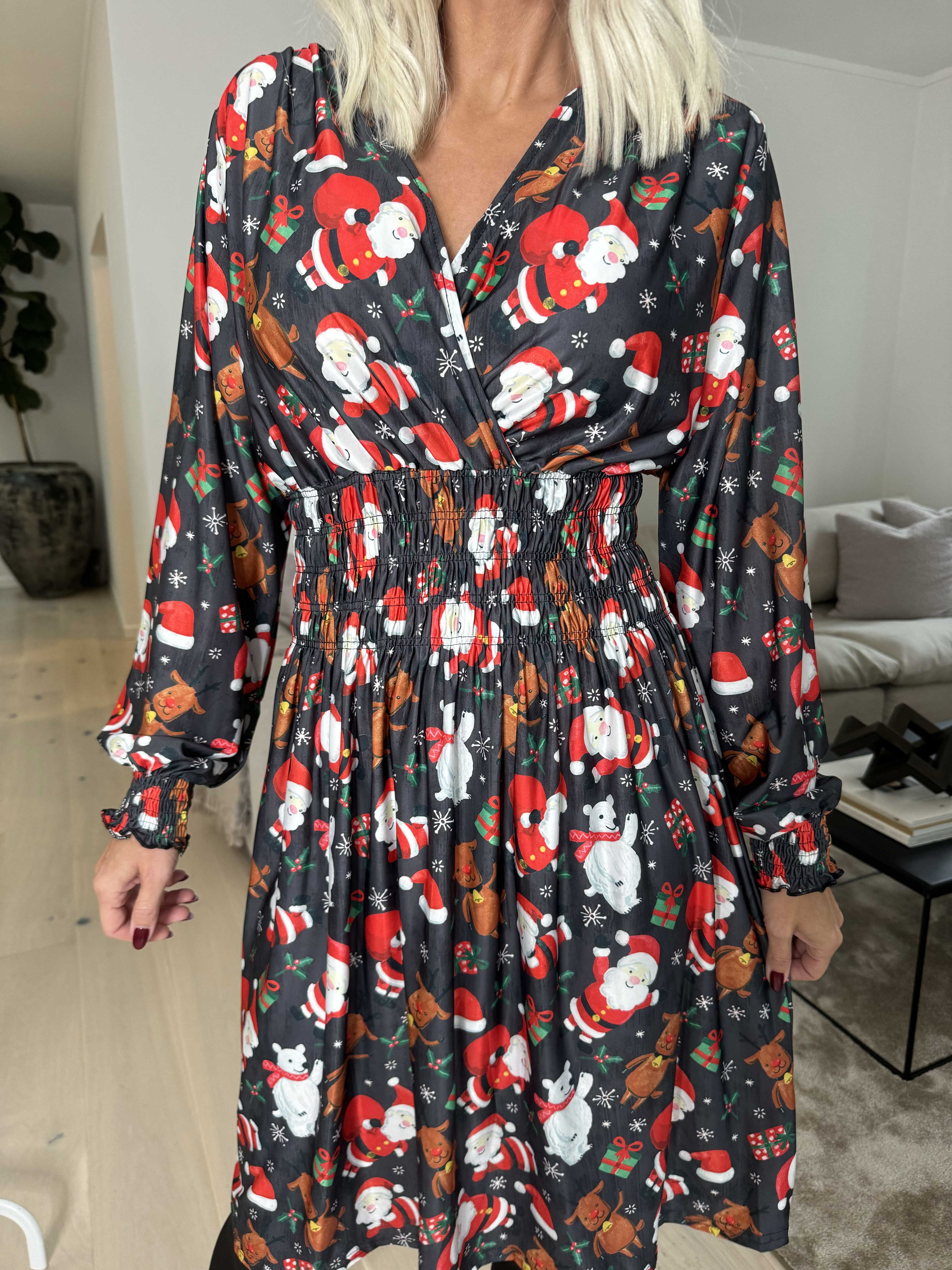 Pams Christmas Short L/S - Elastisk kjole med juleprint