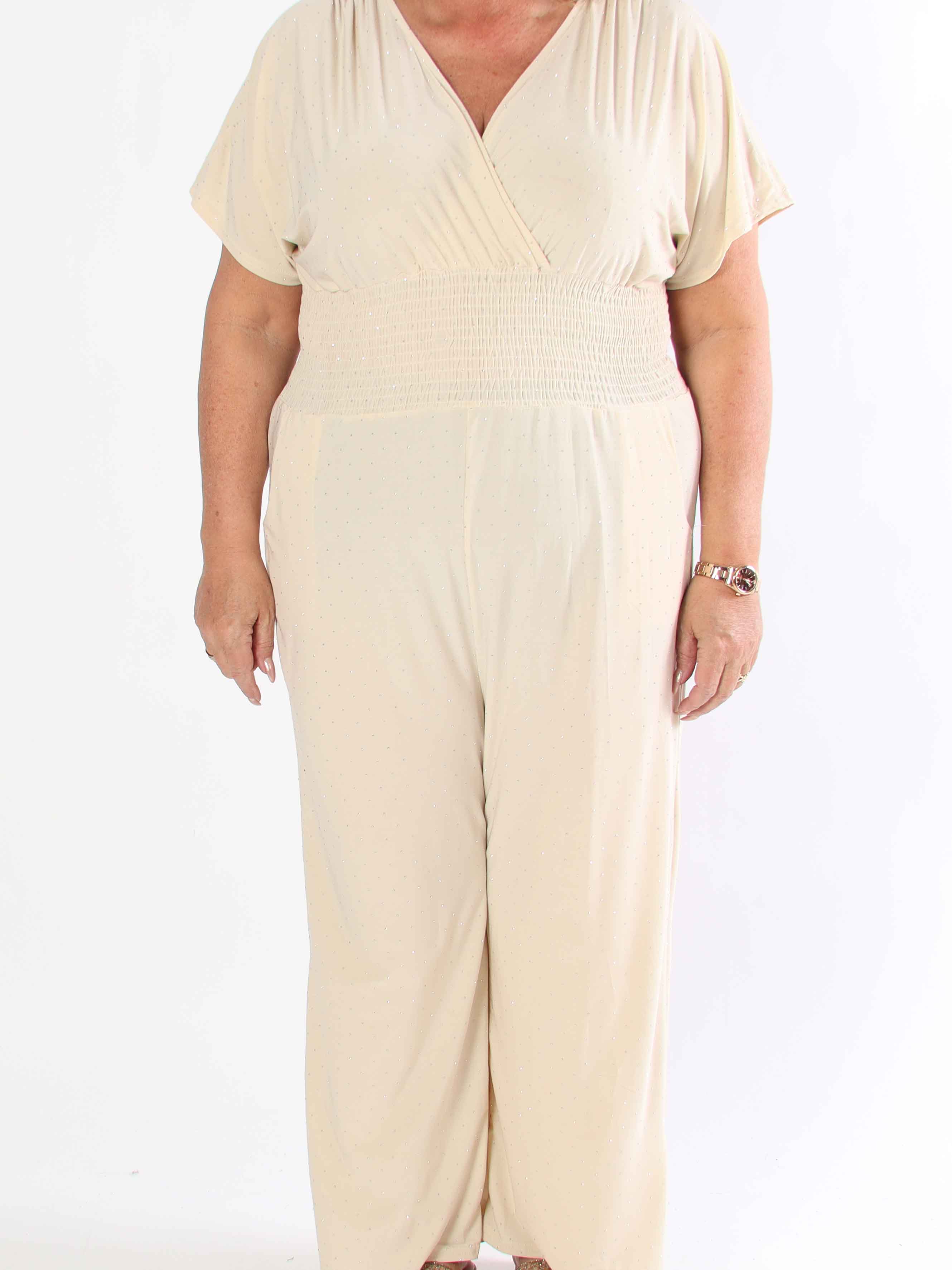 Pams Crystal Jumpsuit - Elastisk plus size buksedragt pyntet med similisten