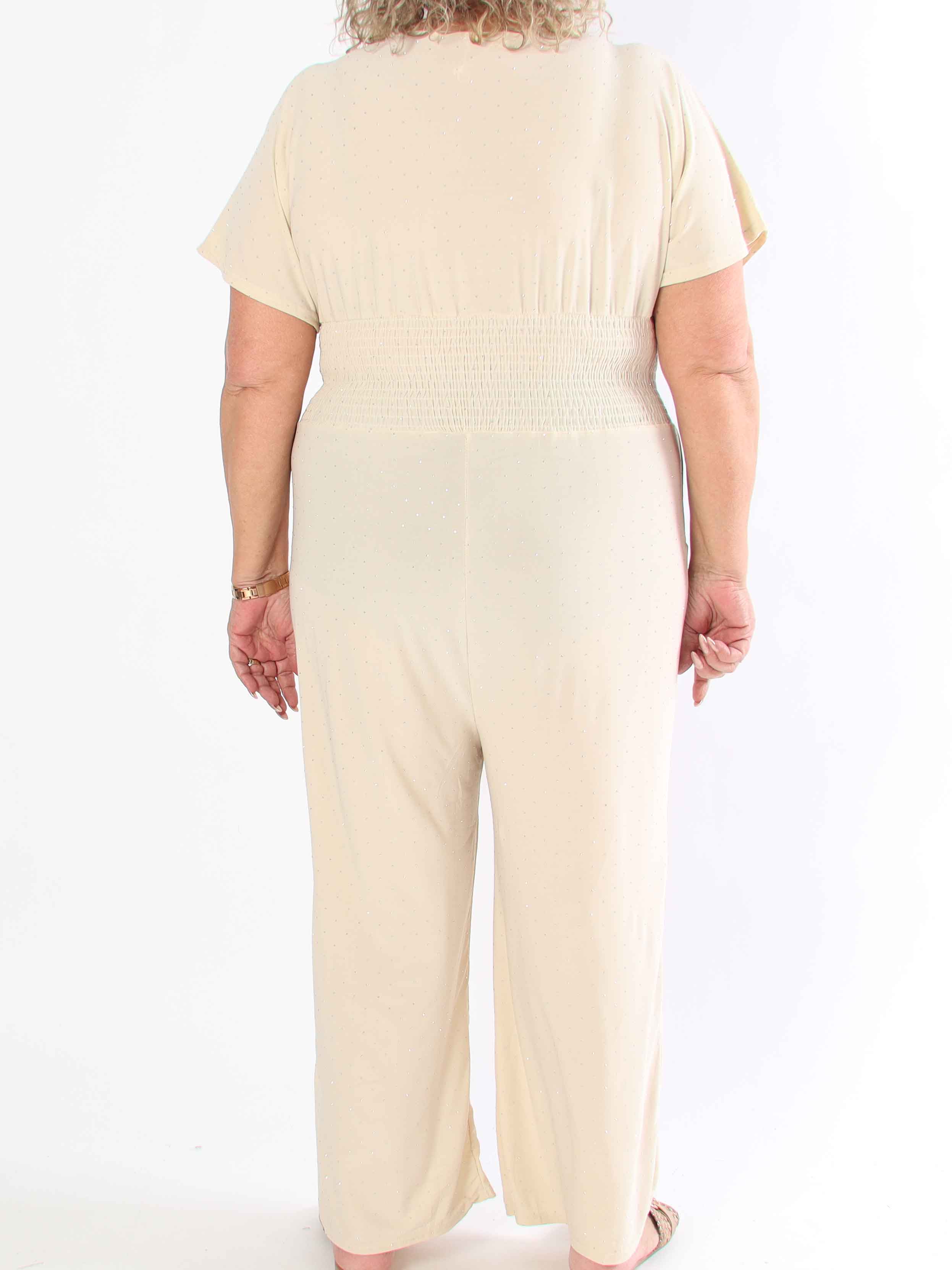 Pams Crystal Jumpsuit - Elastisk plus size buksedragt pyntet med similisten
