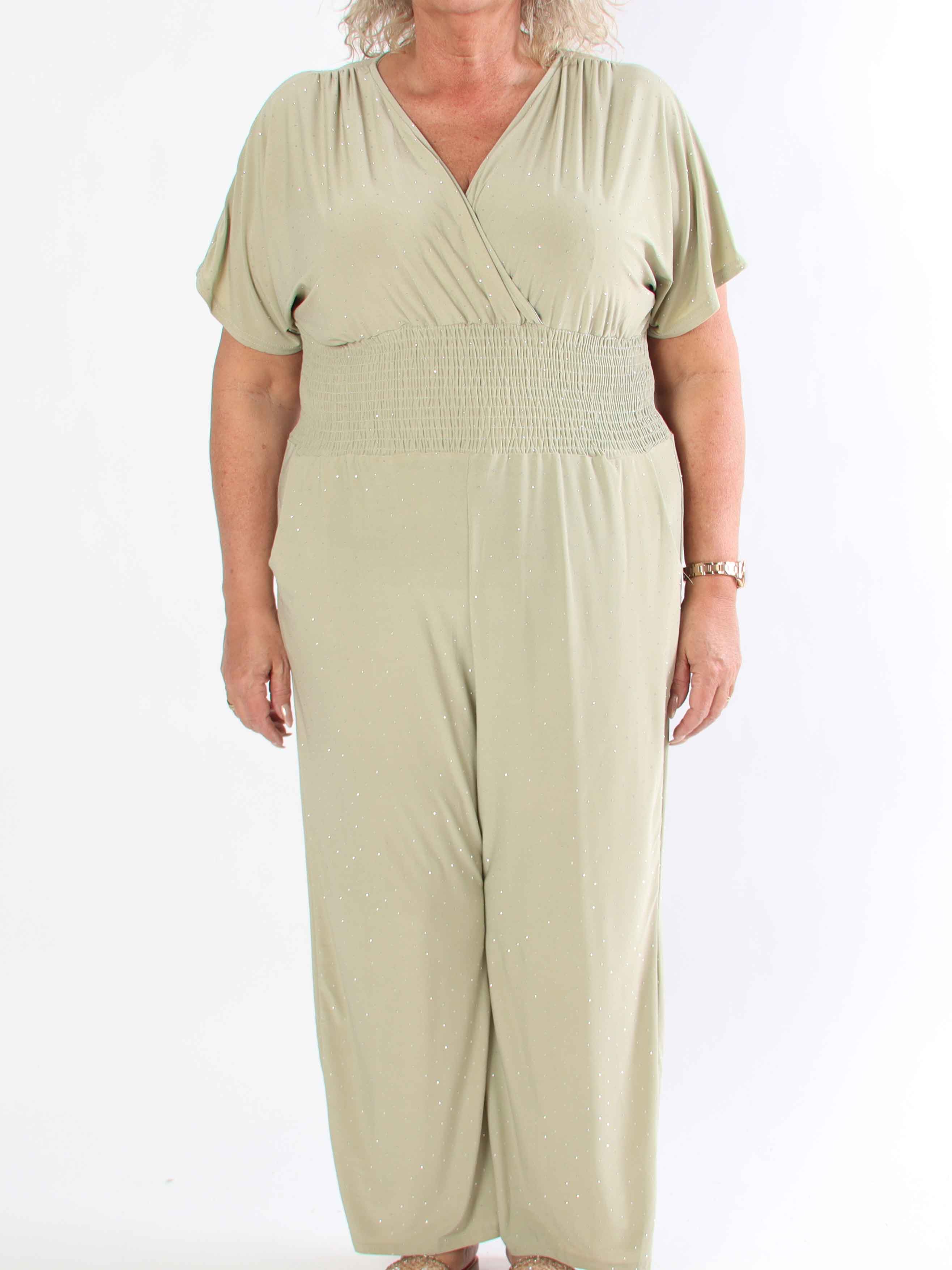 Pams Crystal Jumpsuit - Elastisk plus size buksedragt pyntet med similisten