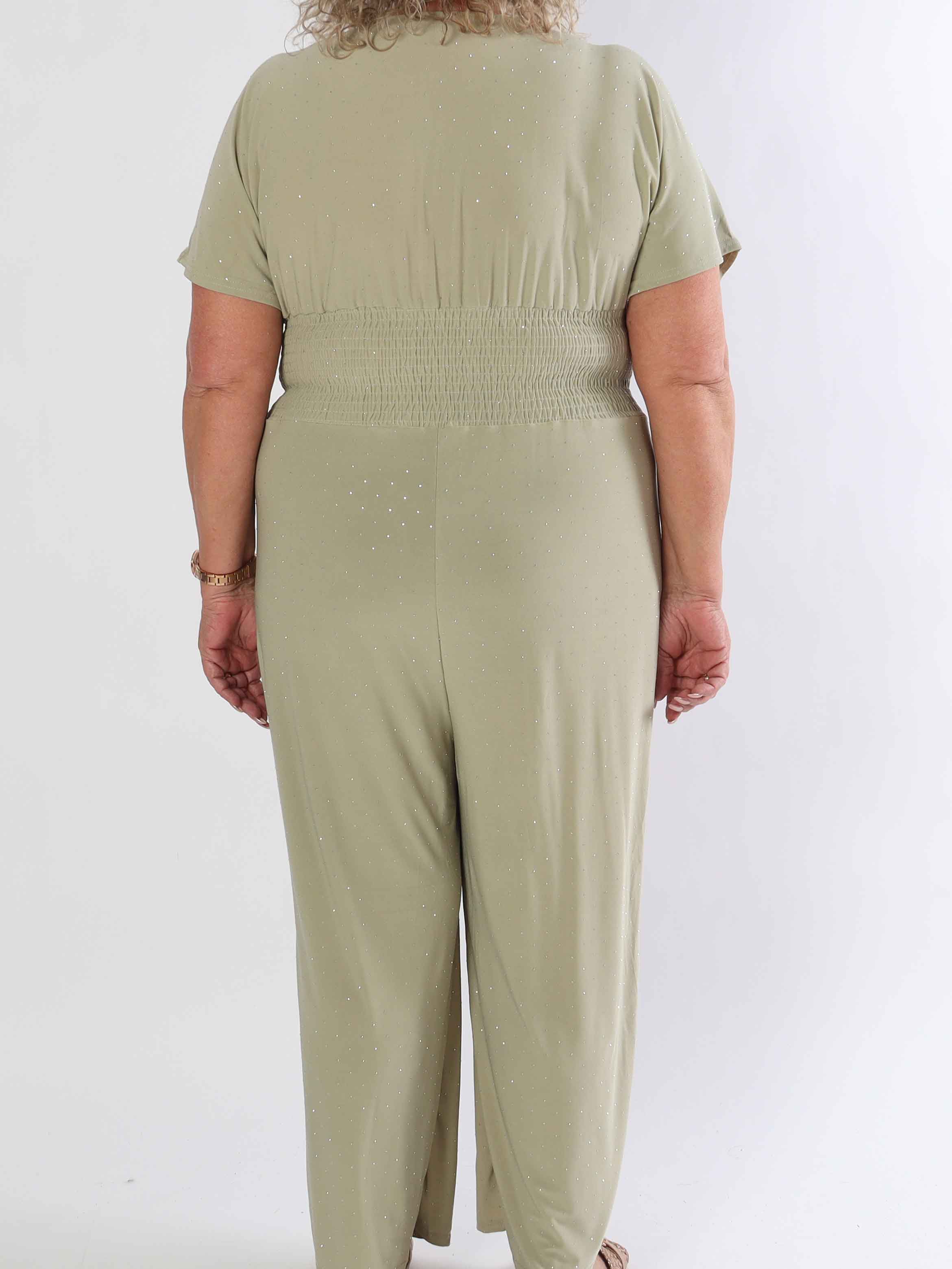 Pams Crystal Jumpsuit - Elastisk plus size buksedragt pyntet med similisten