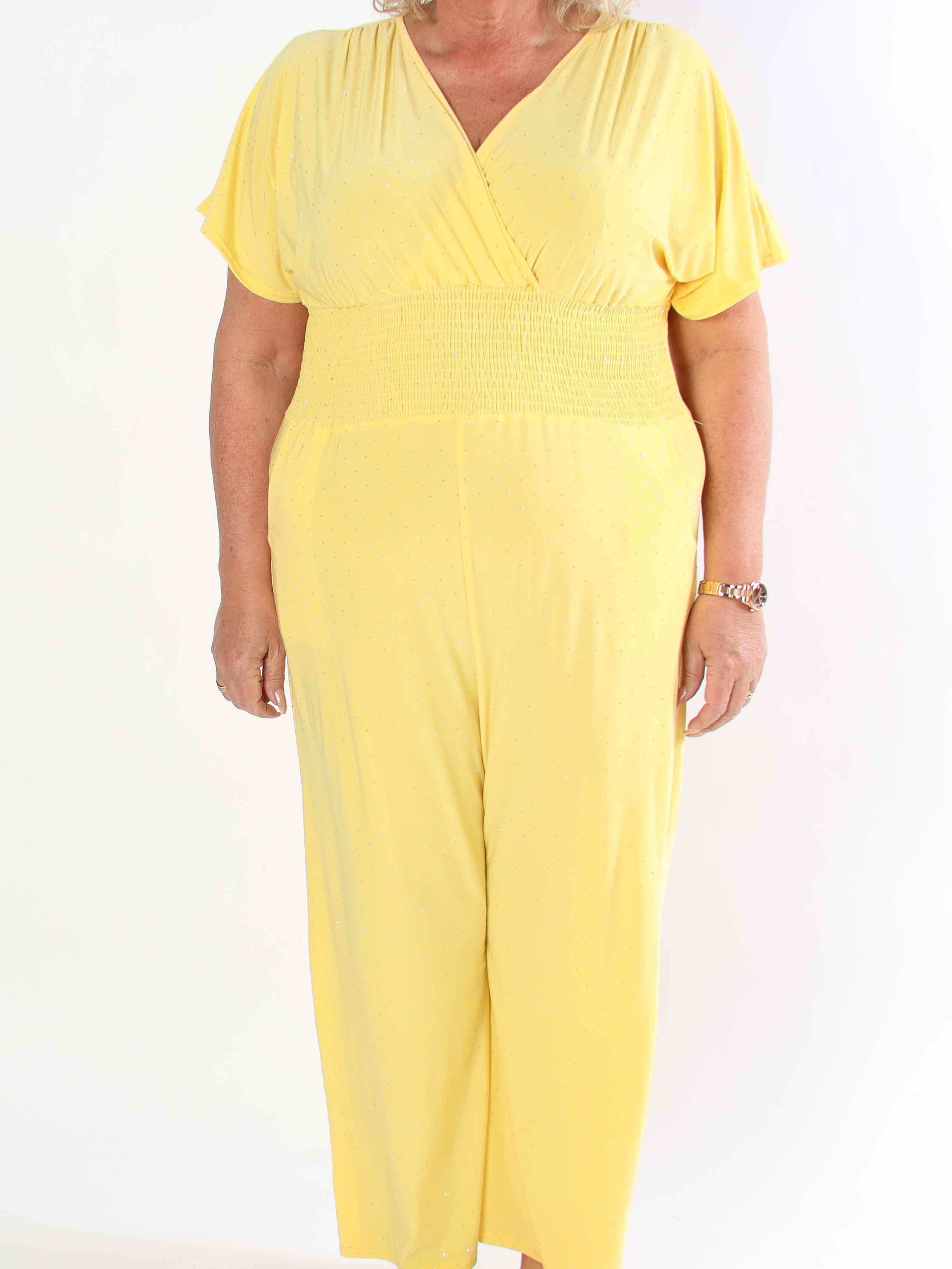 Pams Crystal Jumpsuit - Elastisk plus size buksedragt pyntet med similisten