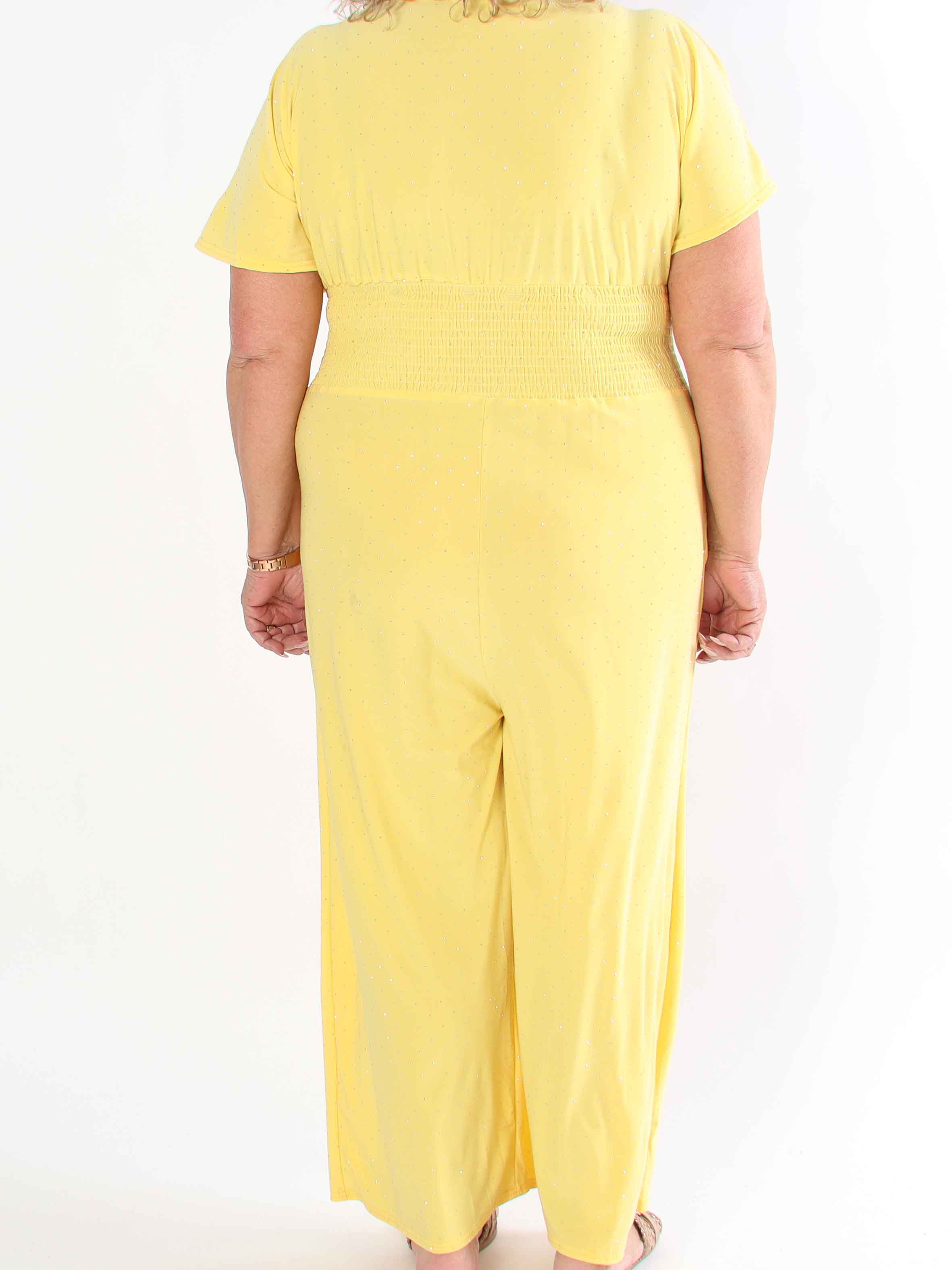 Pams Crystal Jumpsuit - Elastisk plus size buksedragt pyntet med similisten