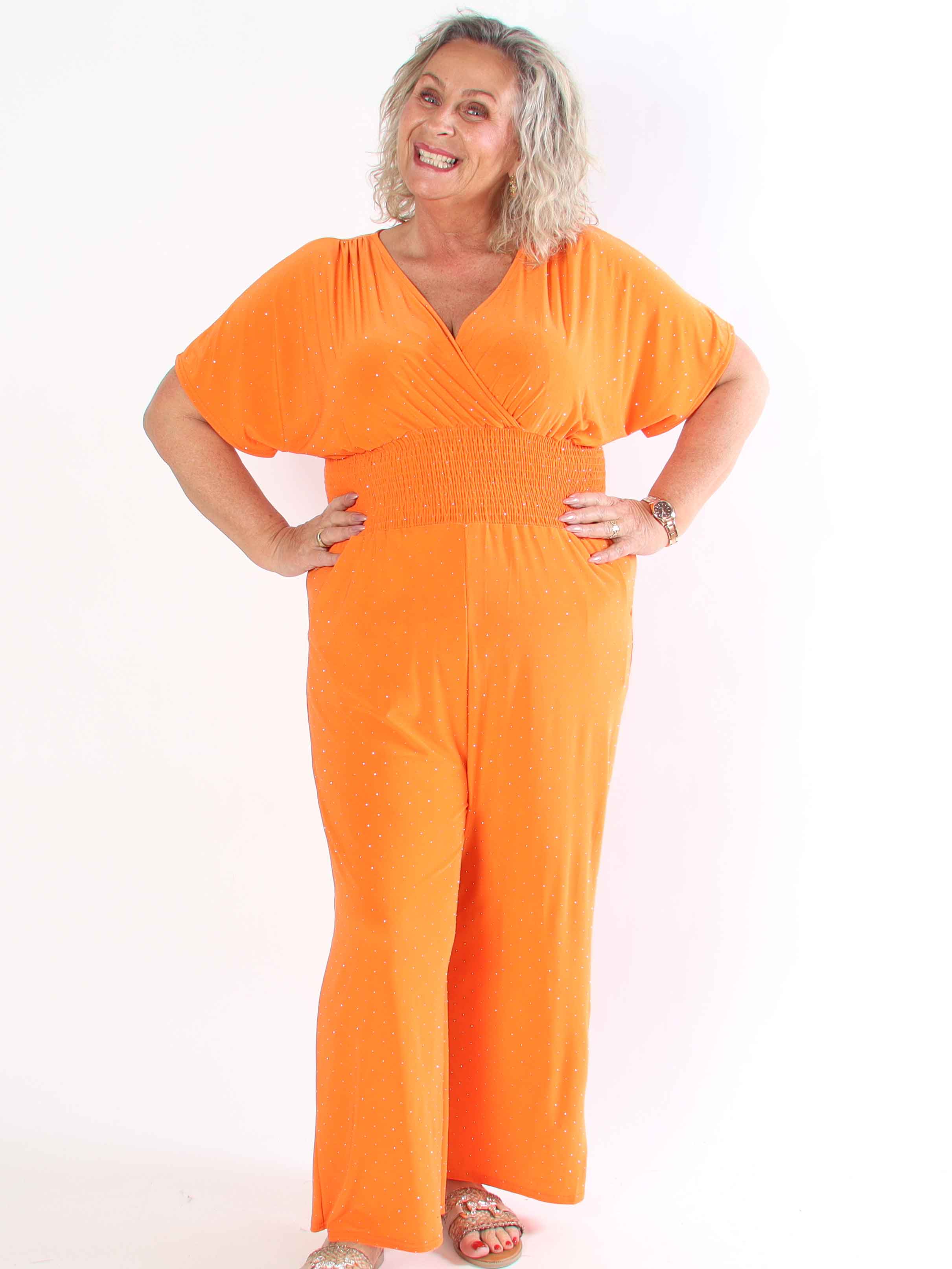 Pams Crystal Jumpsuit - Elastisk plus size buksedragt pyntet med similisten