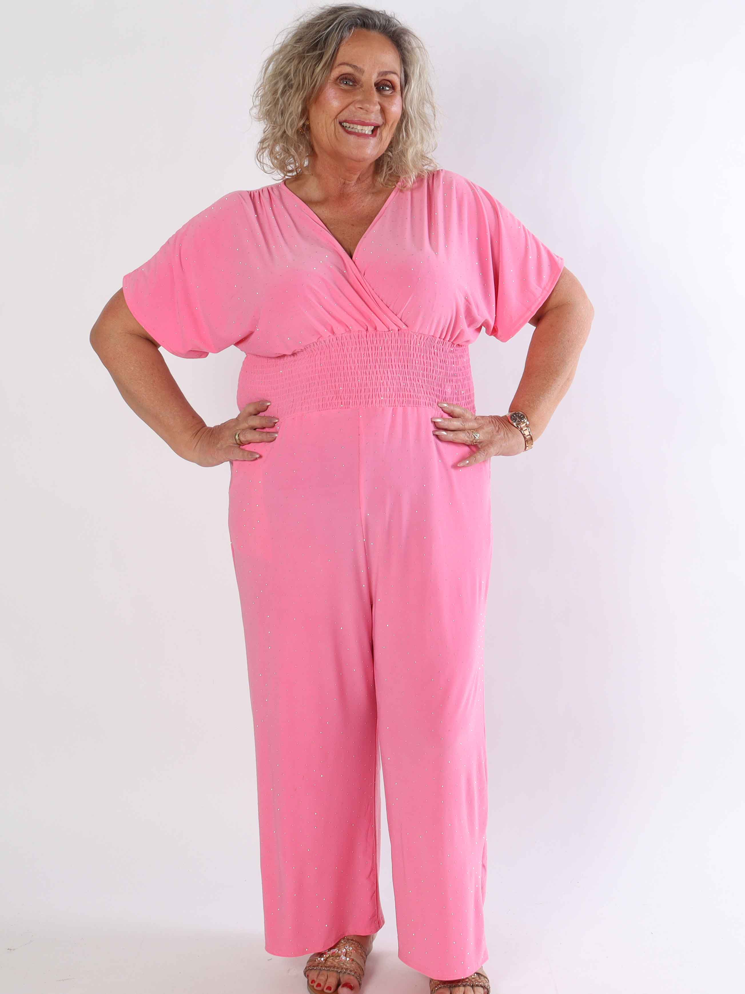 Pams Crystal Jumpsuit - Elastisk plus size buksedragt pyntet med similisten