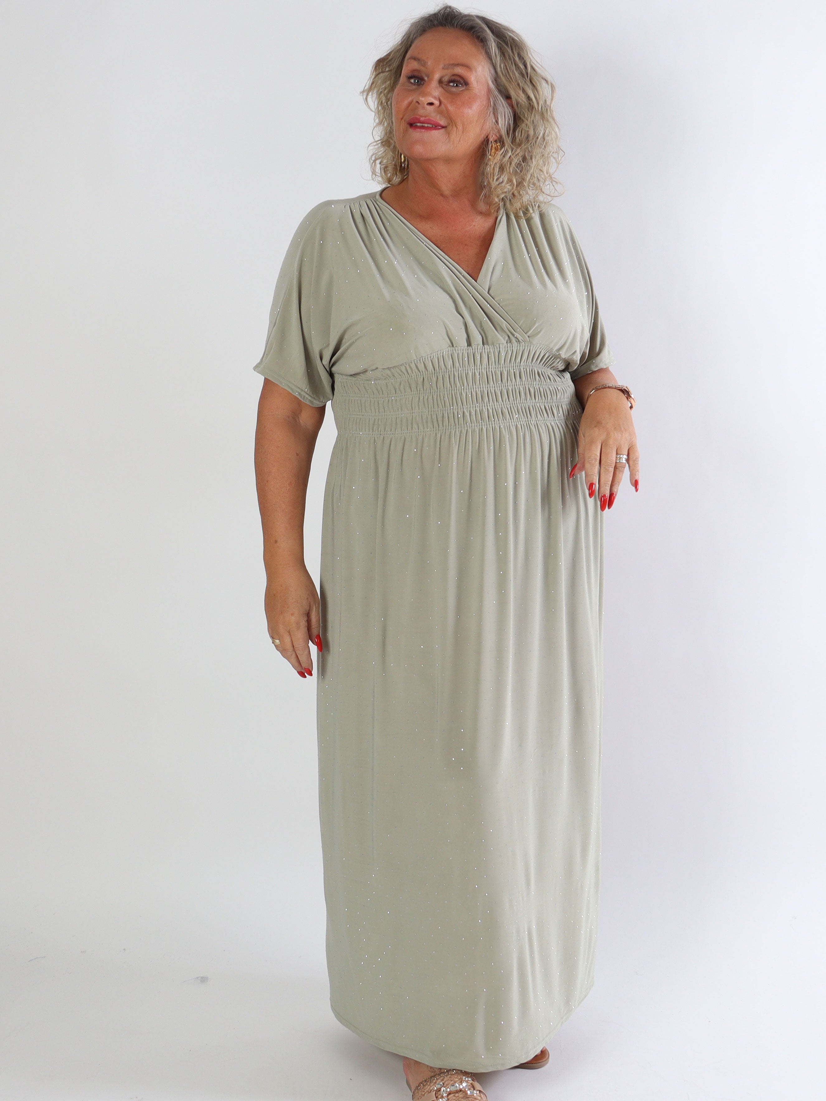 Pams Crystal - Lang elastisk plus size kjole med similisten
