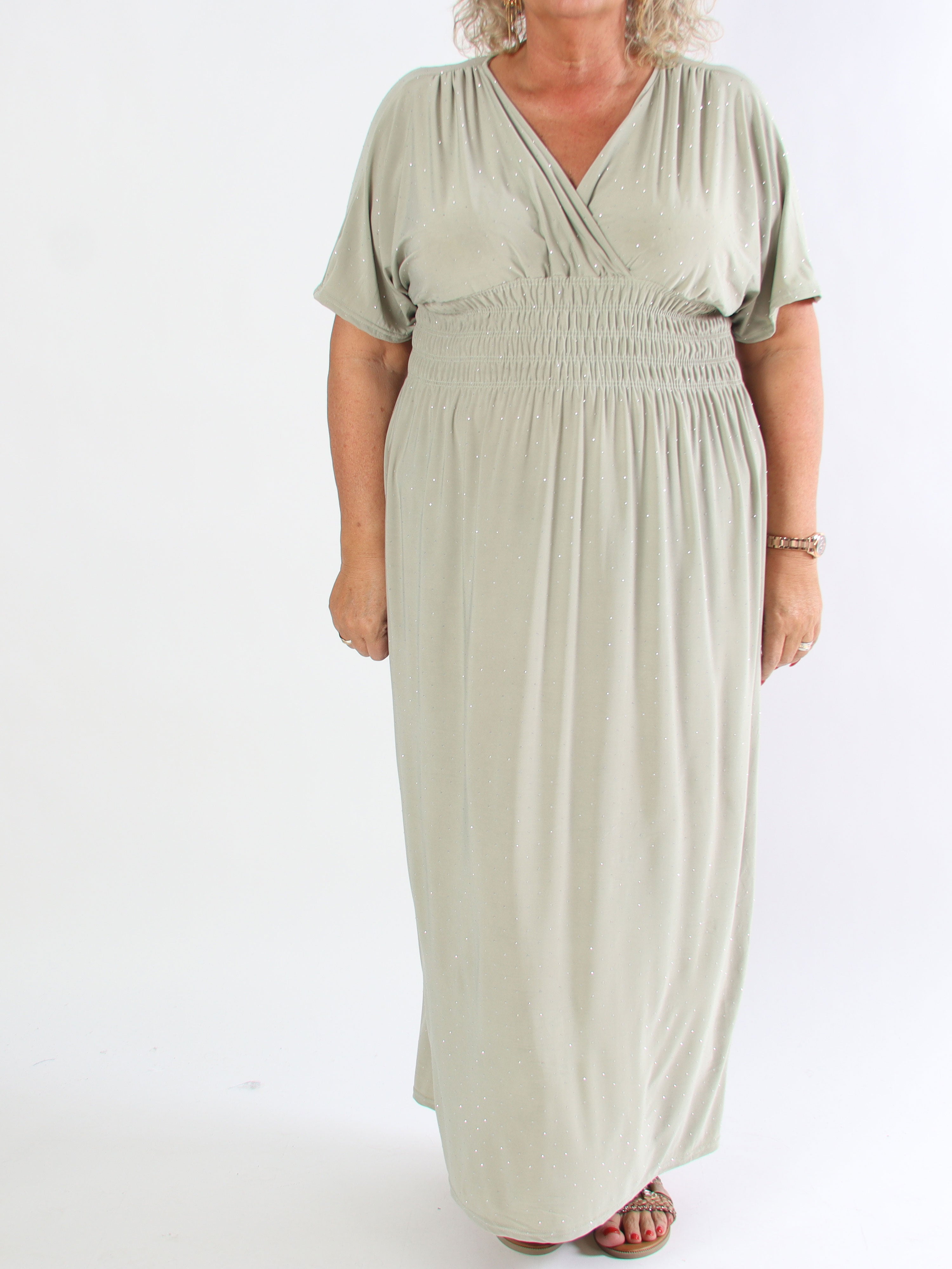 Pams Crystal - Lang elastisk plus size kjole med similisten