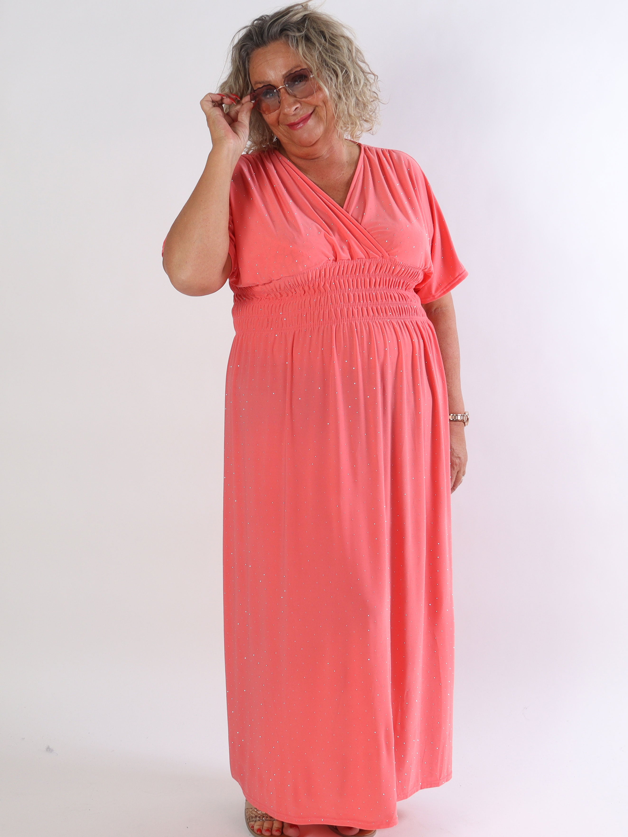 Pams Crystal - Lang elastisk plus size kjole med similisten