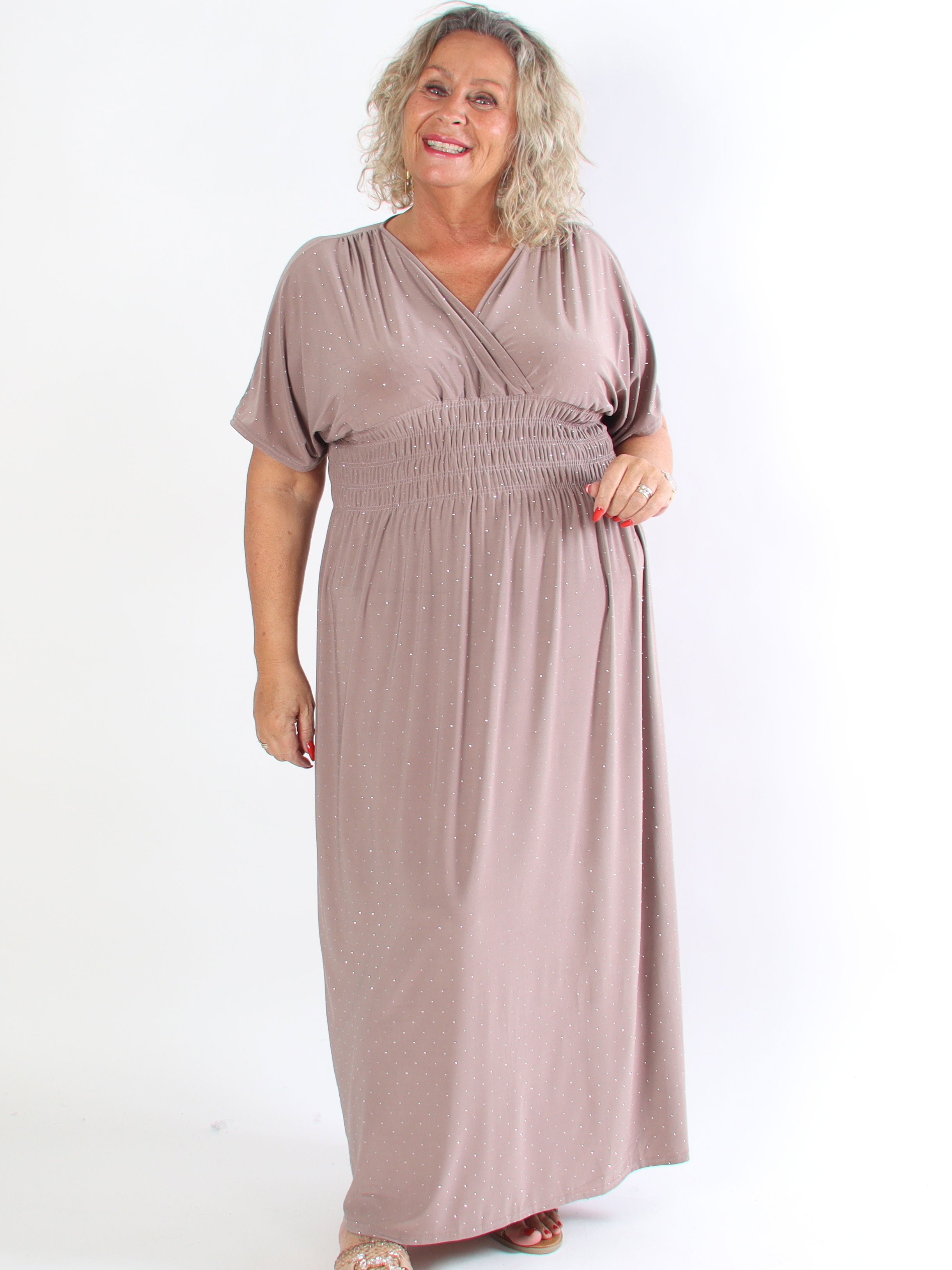 Pams Crystal - Lang elastisk plus size kjole med similisten