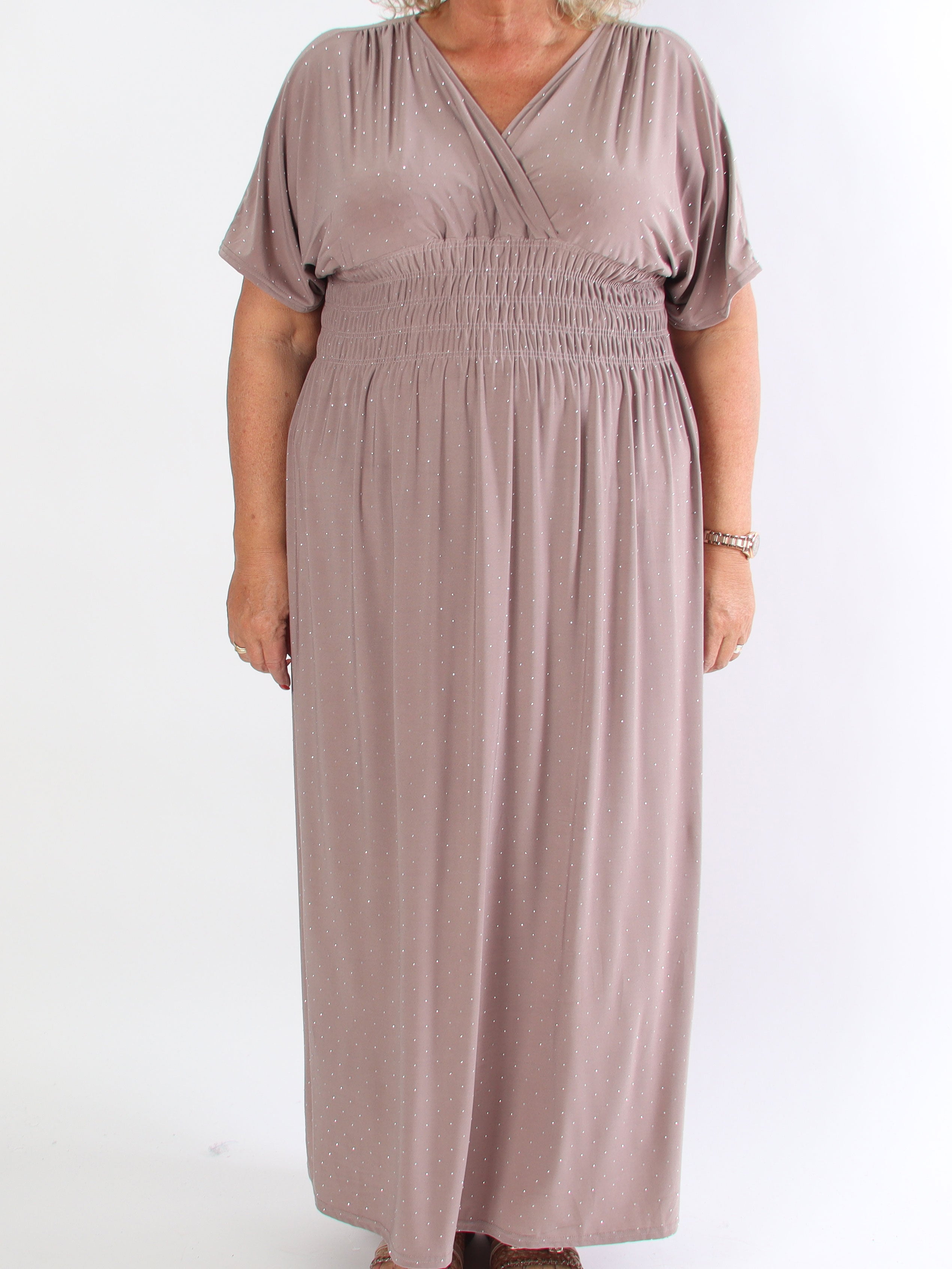 Pams Crystal - Lang elastisk plus size kjole med similisten