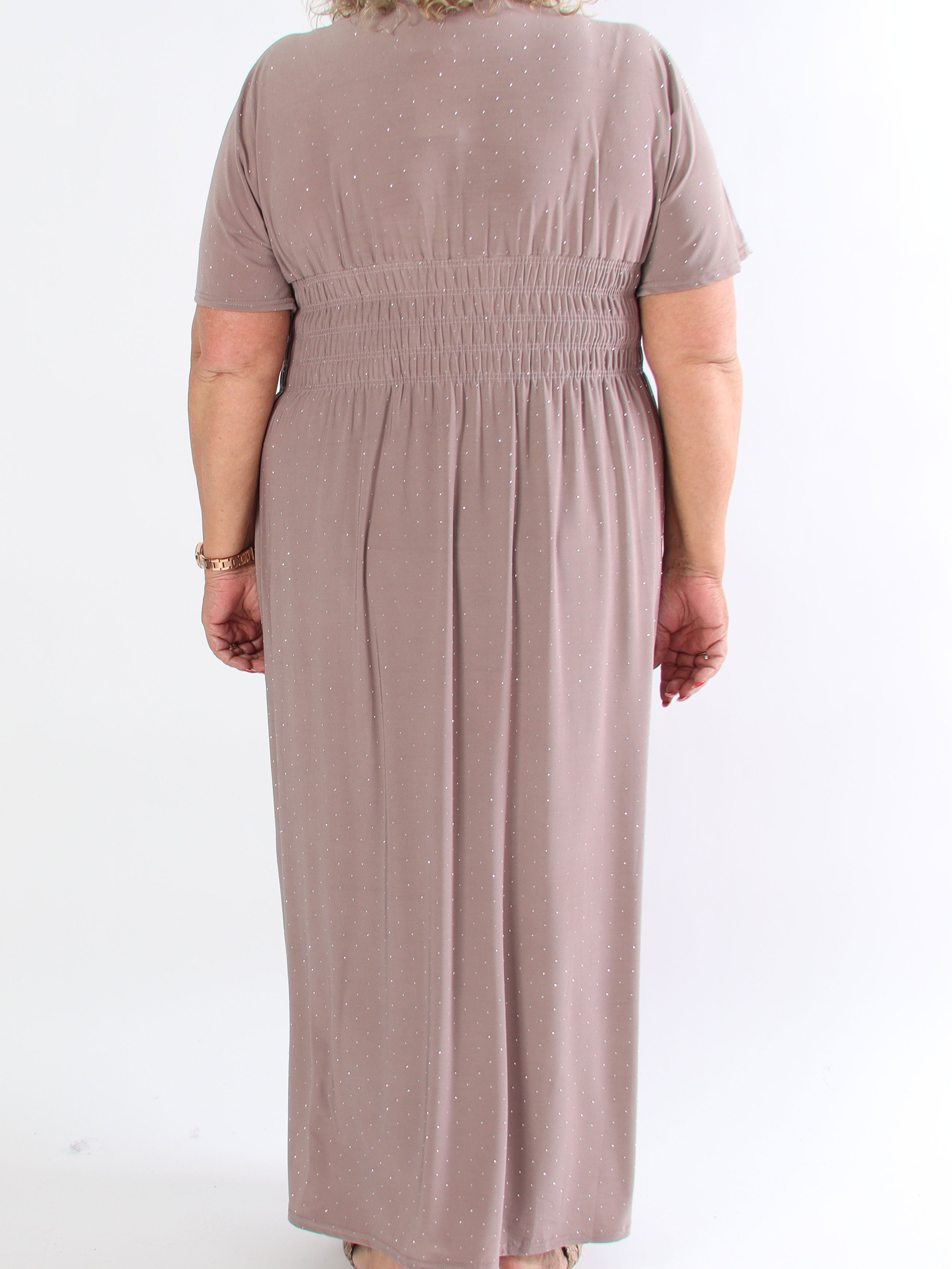 Pams Crystal - Lang elastisk plus size kjole med similisten