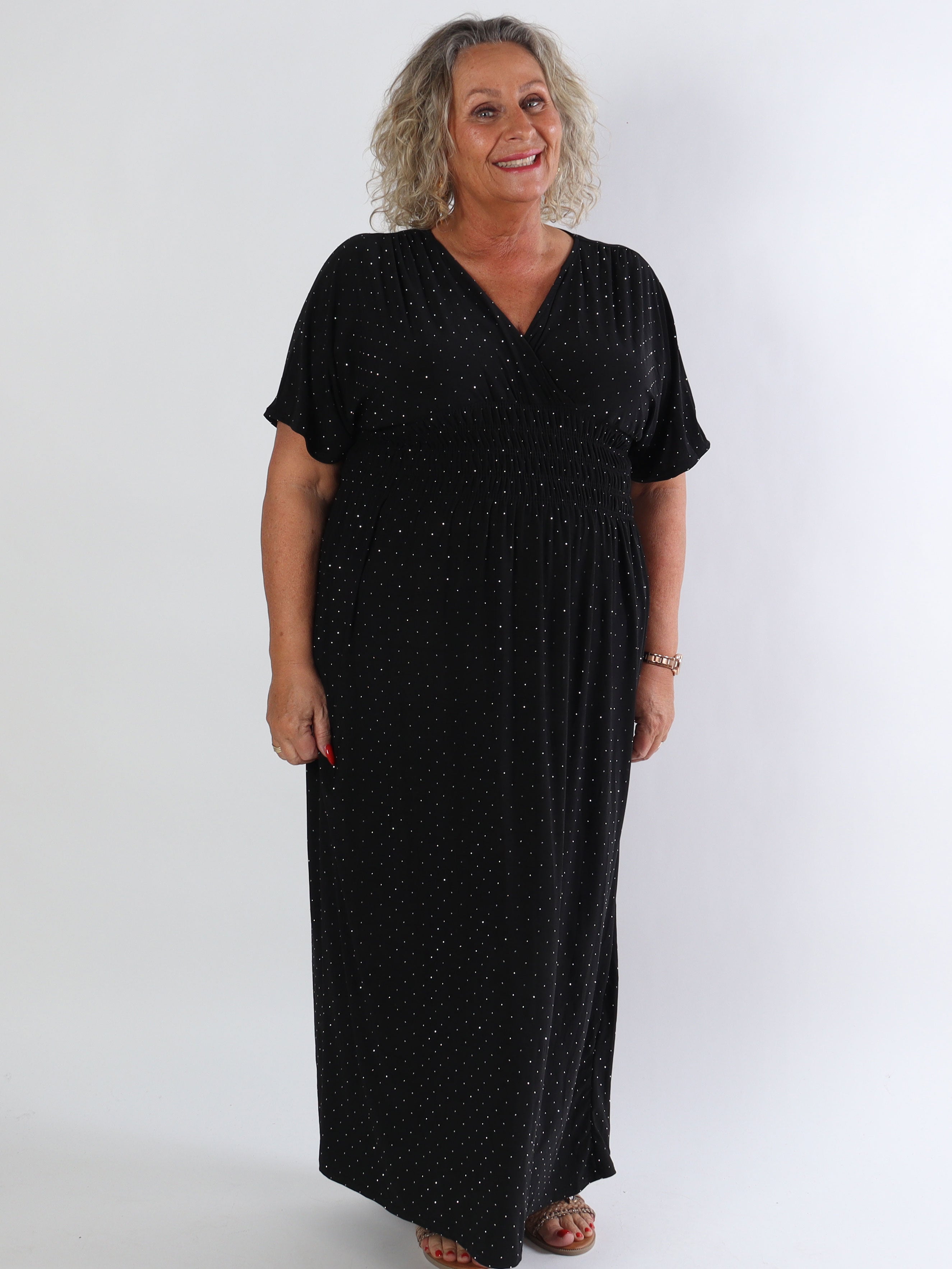 Pams Crystal - Lang elastisk plus size kjole med similisten