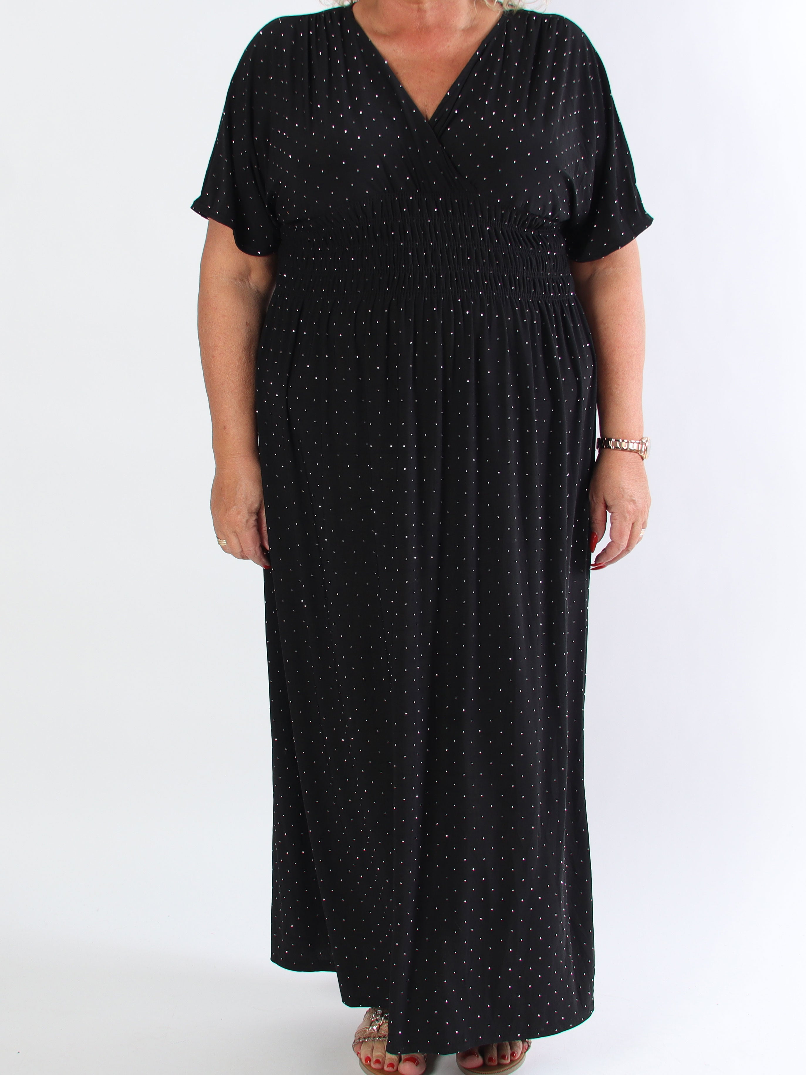 Pams Crystal - Lang elastisk plus size kjole med similisten