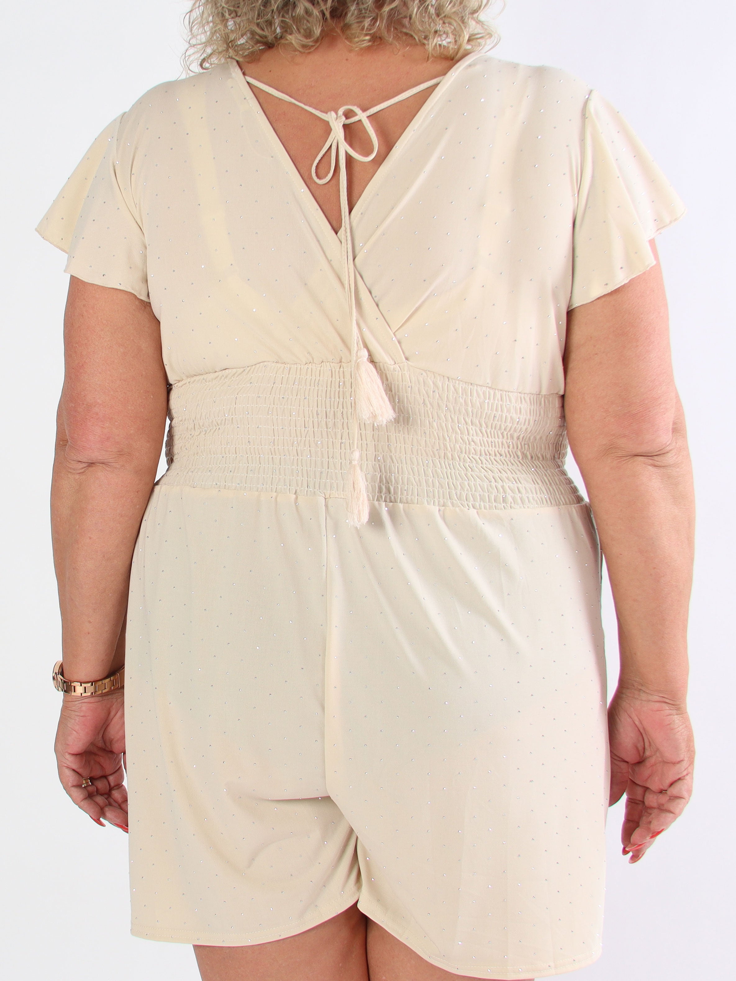 Pams Crystal Playsuit - Elastisk plus size buksedragt med similisten