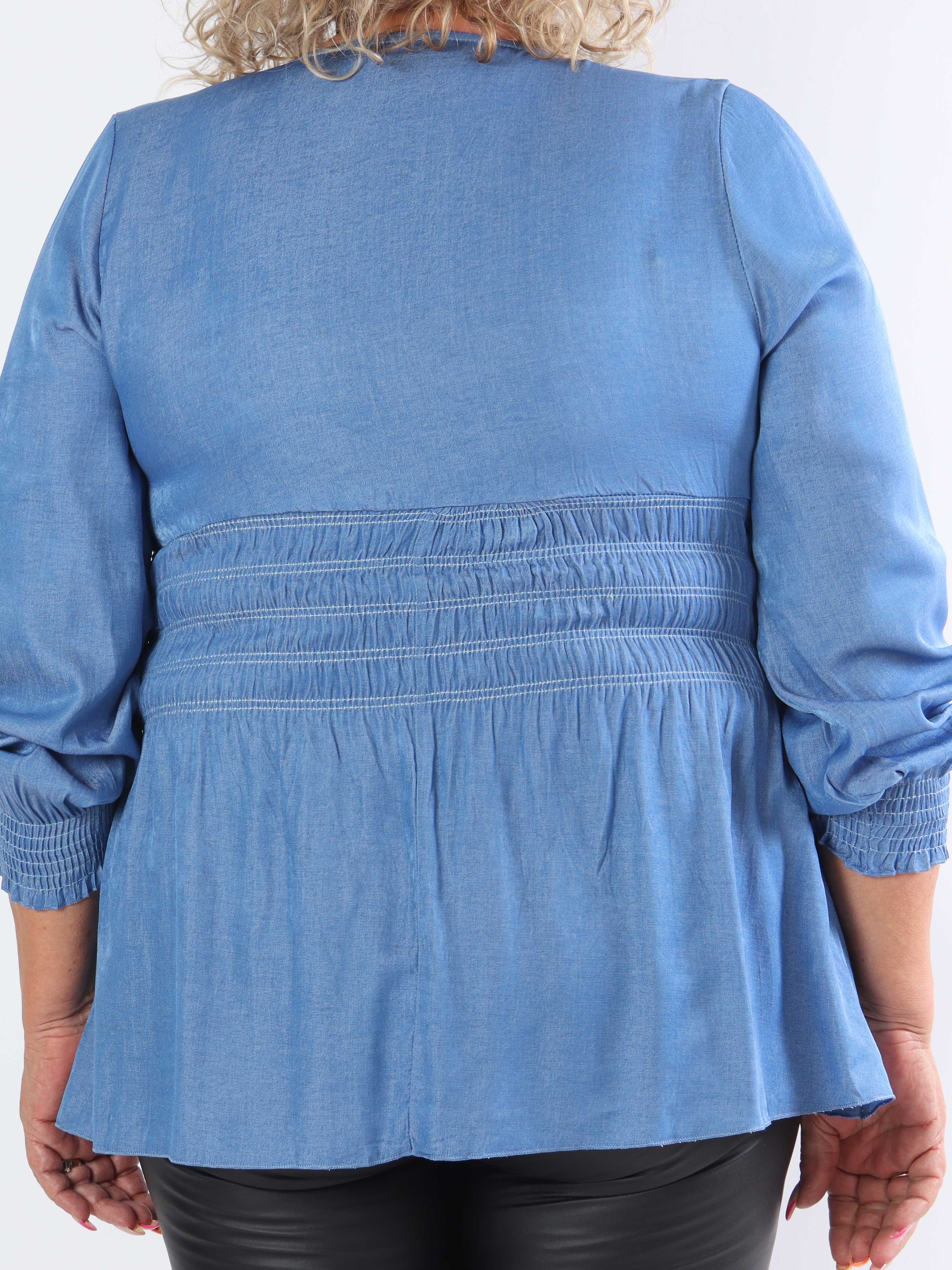 Pams Denim Shirt L/S - Elastisk plus size bluse med lange ærmer