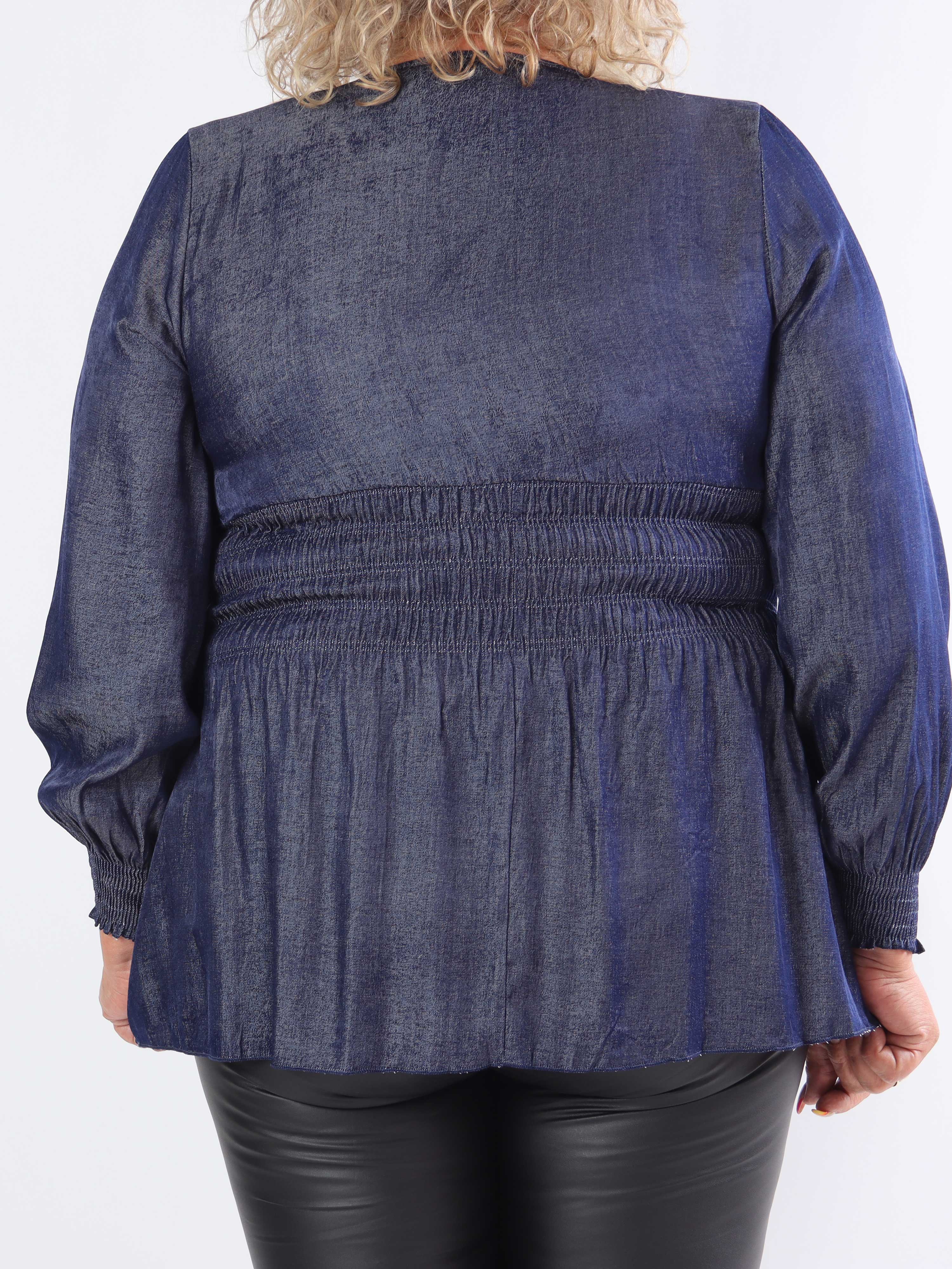 Pams Denim Shirt L/S - Elastisk plus size bluse med lange ærmer