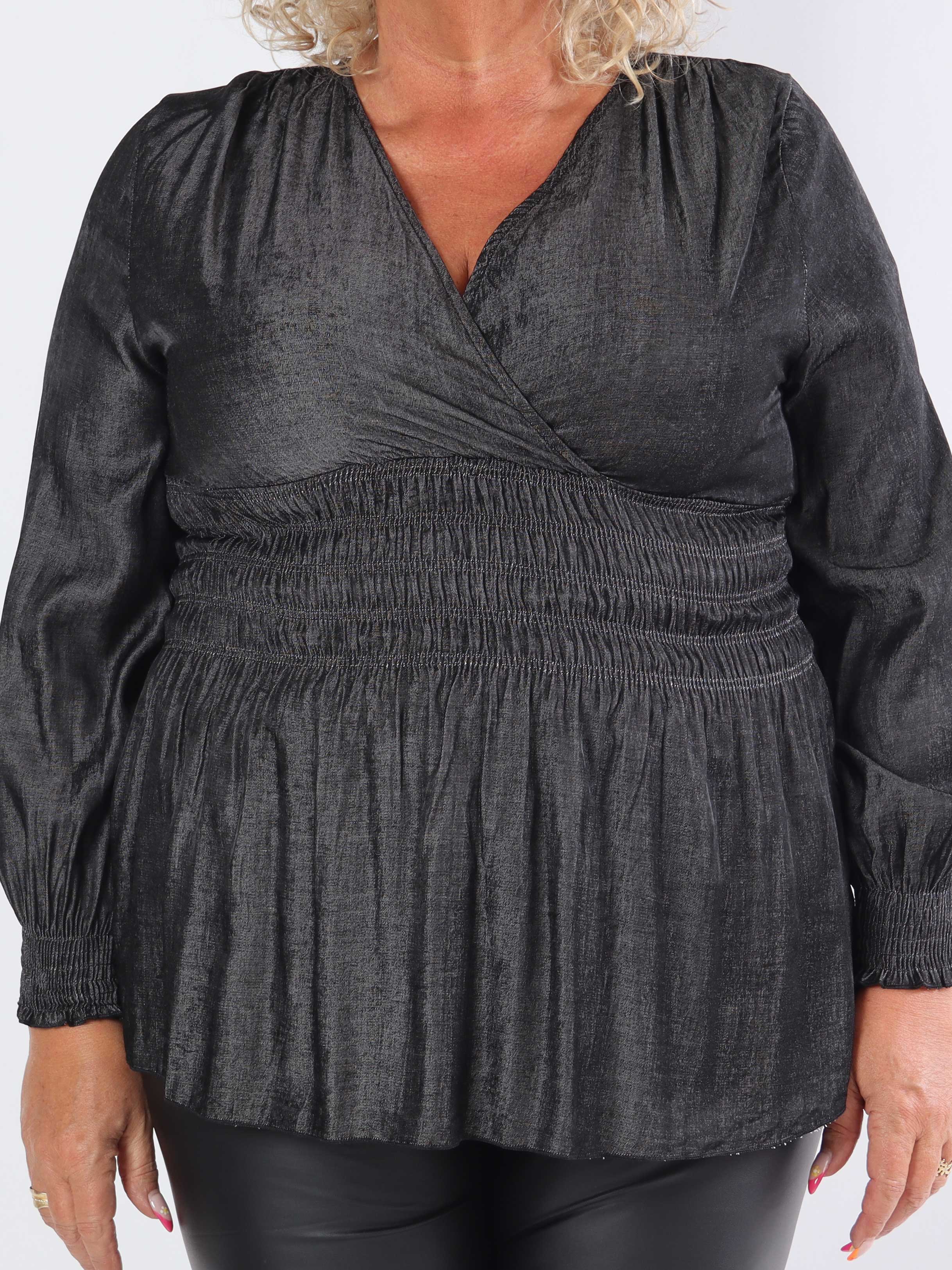 Pams Denim Shirt L/S - Elastisk plus size bluse med lange ærmer