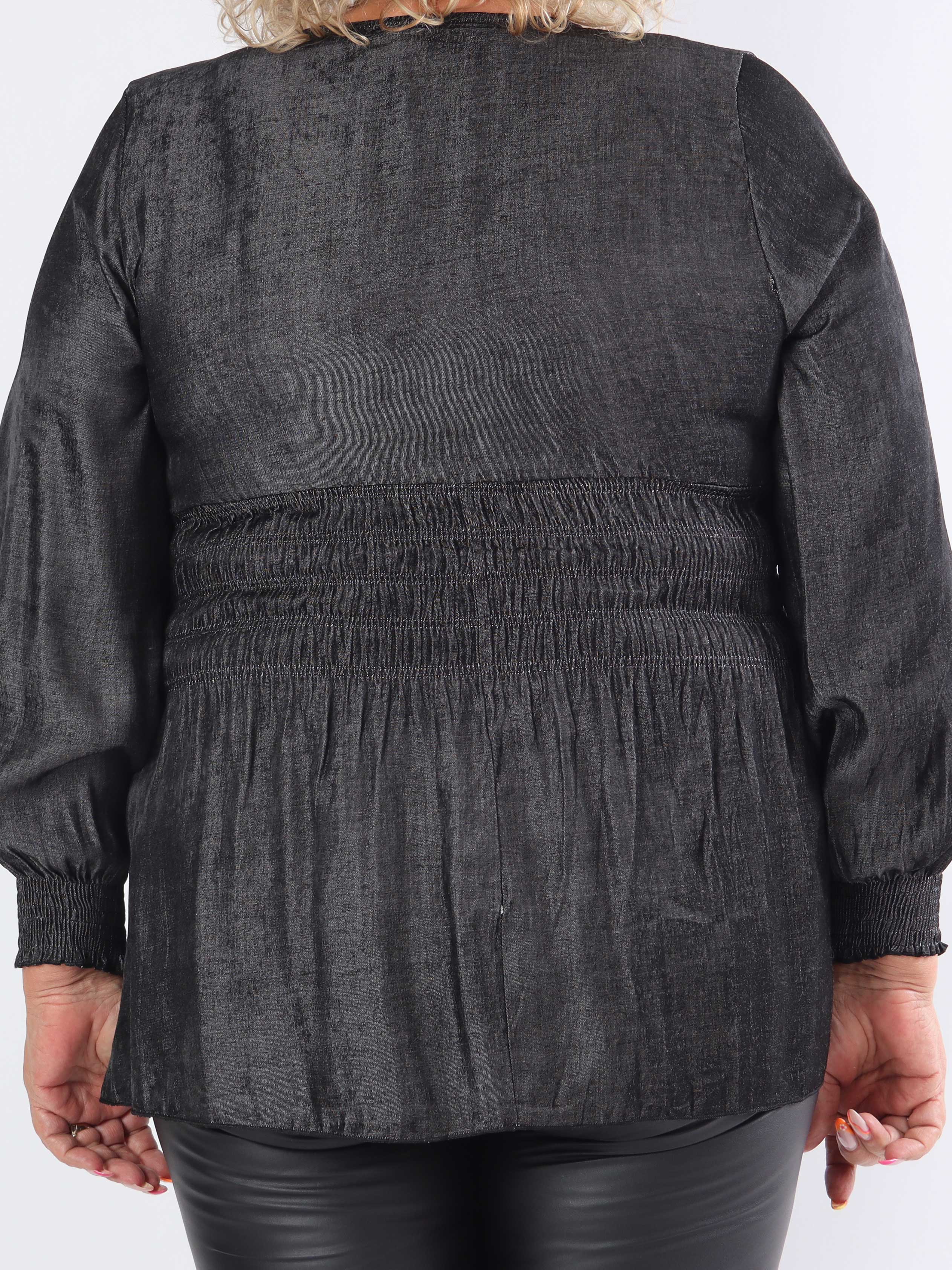 Pams Denim Shirt L/S - Elastisk plus size bluse med lange ærmer