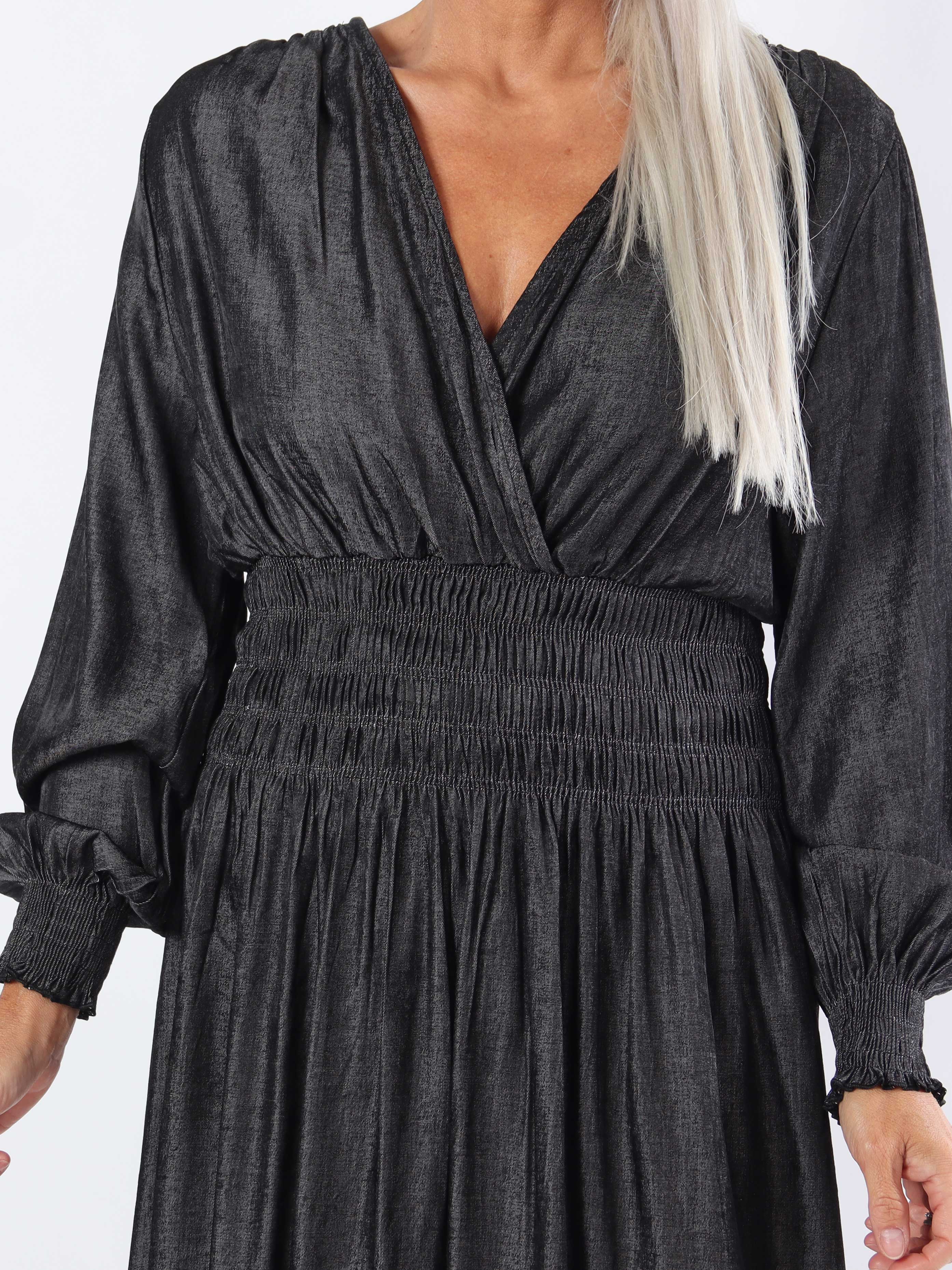 Pams Denim Midi L/S - Plus size kjole med smock i livet