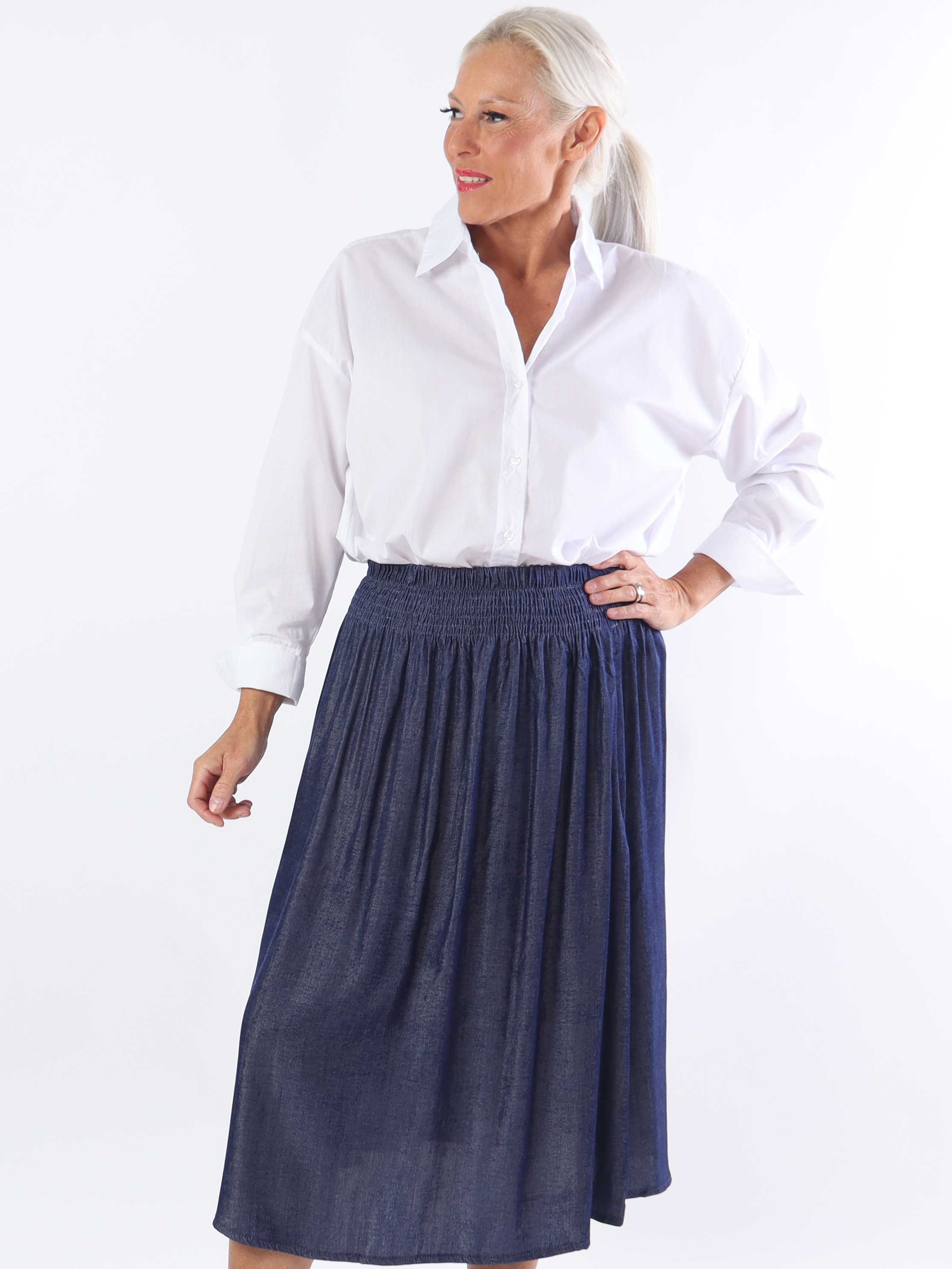 Pams Midi Denim Skirt - Plus size nederdel med lommer