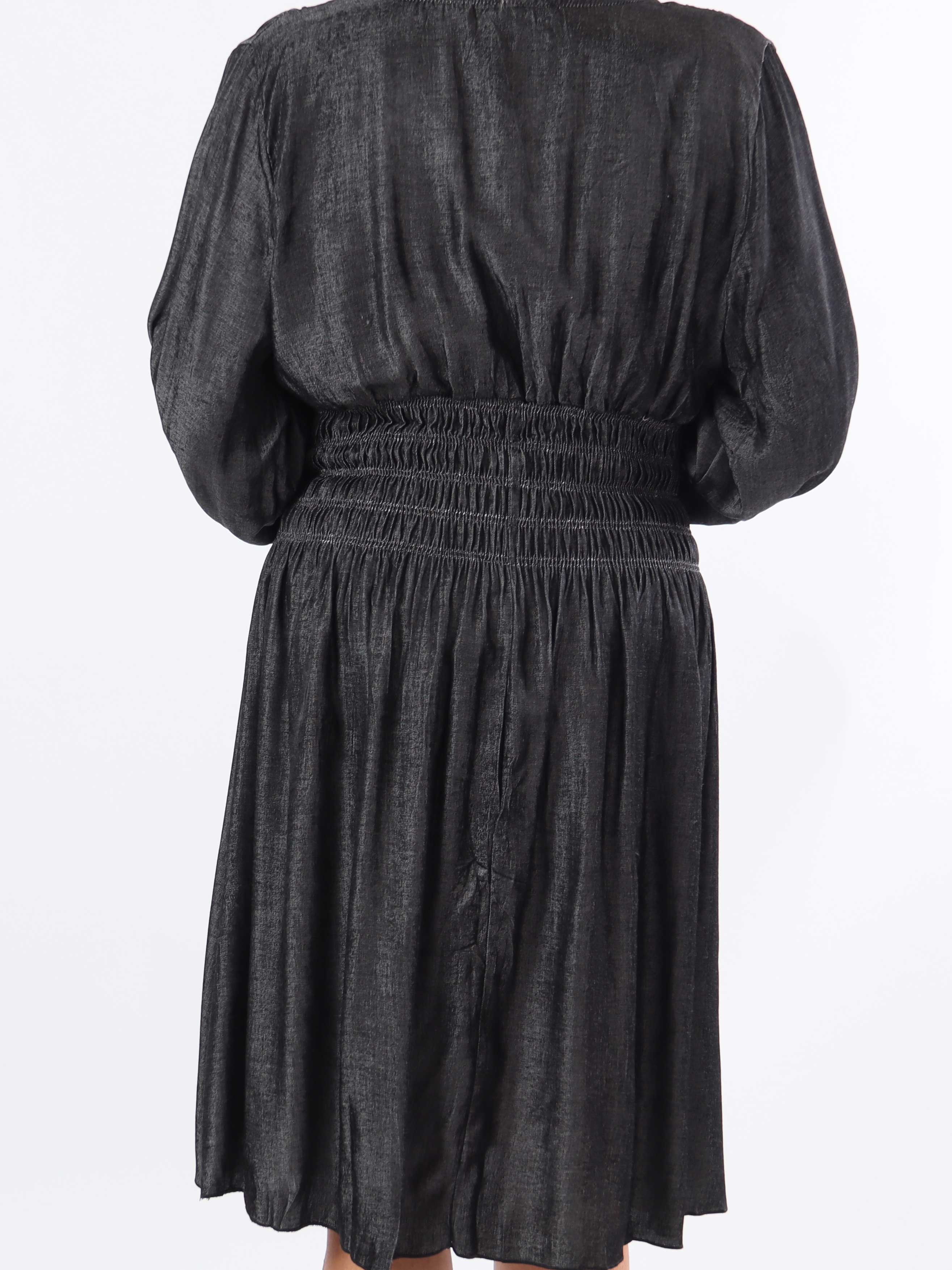 Pams Denim Short L/S - Plus size kjole med smock i livet