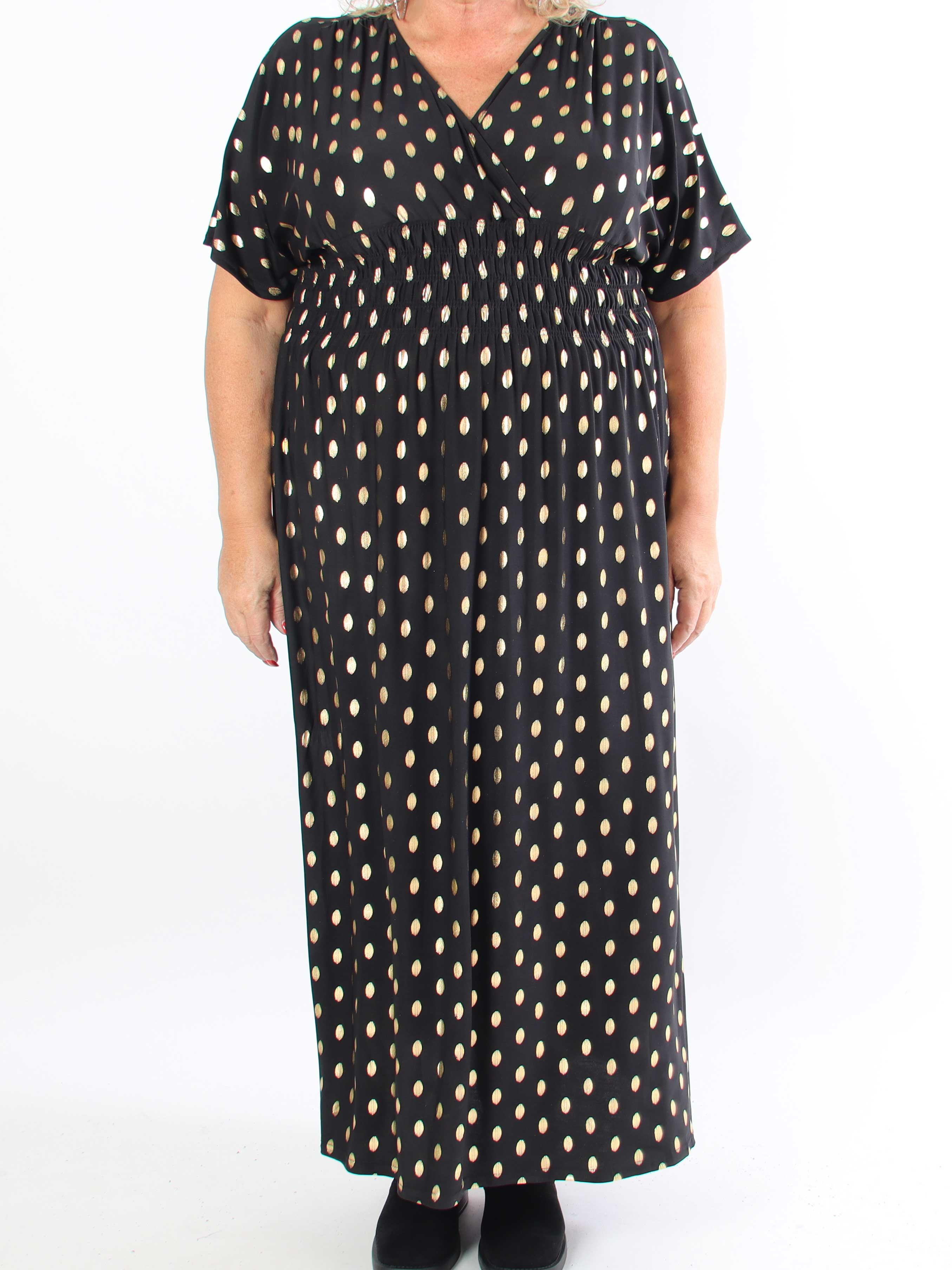 Pams Dot - Lang elastisk plus size kjole med prikket detaljer