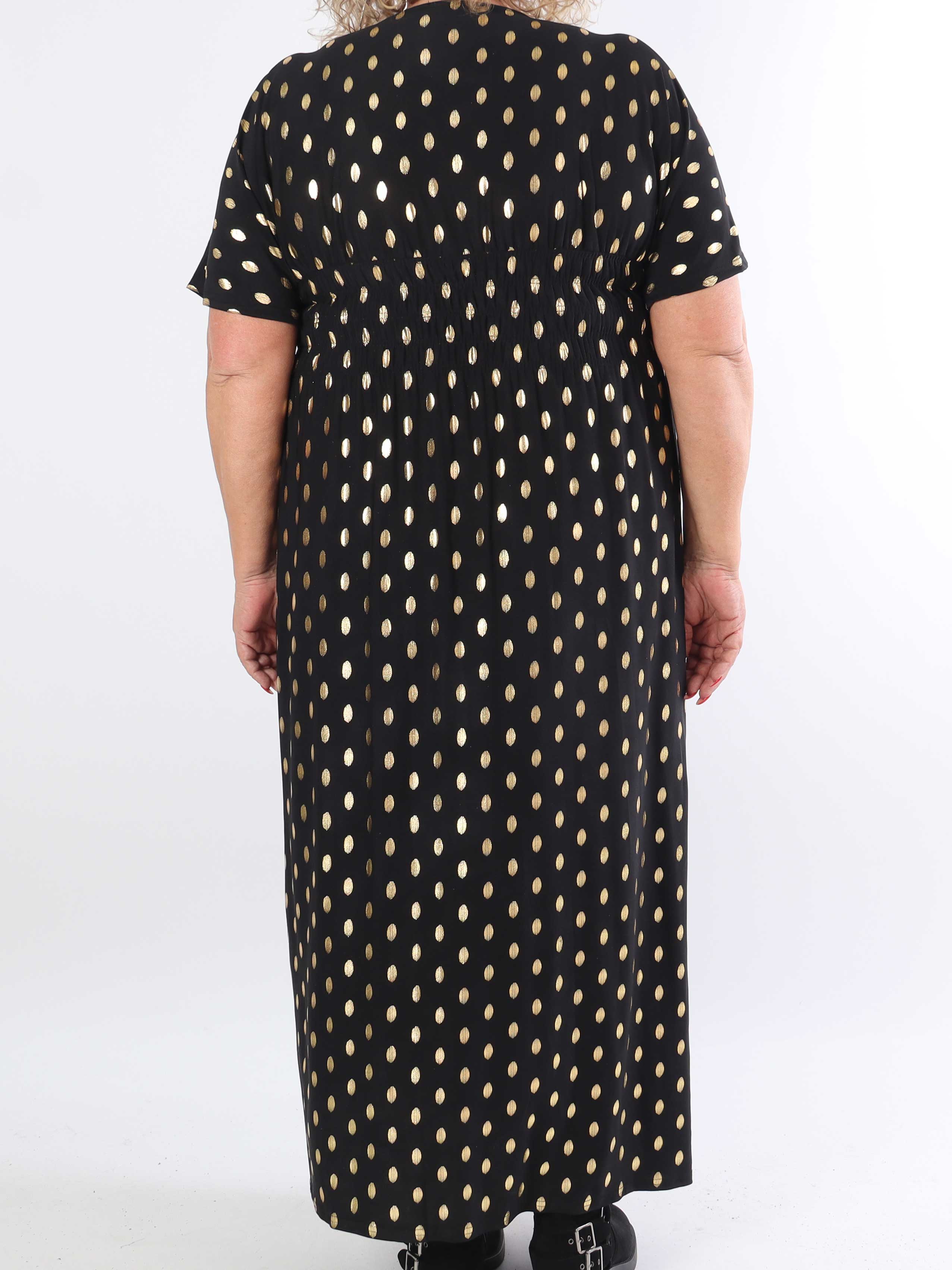 Pams Dot - Lang elastisk plus size kjole med prikket detaljer