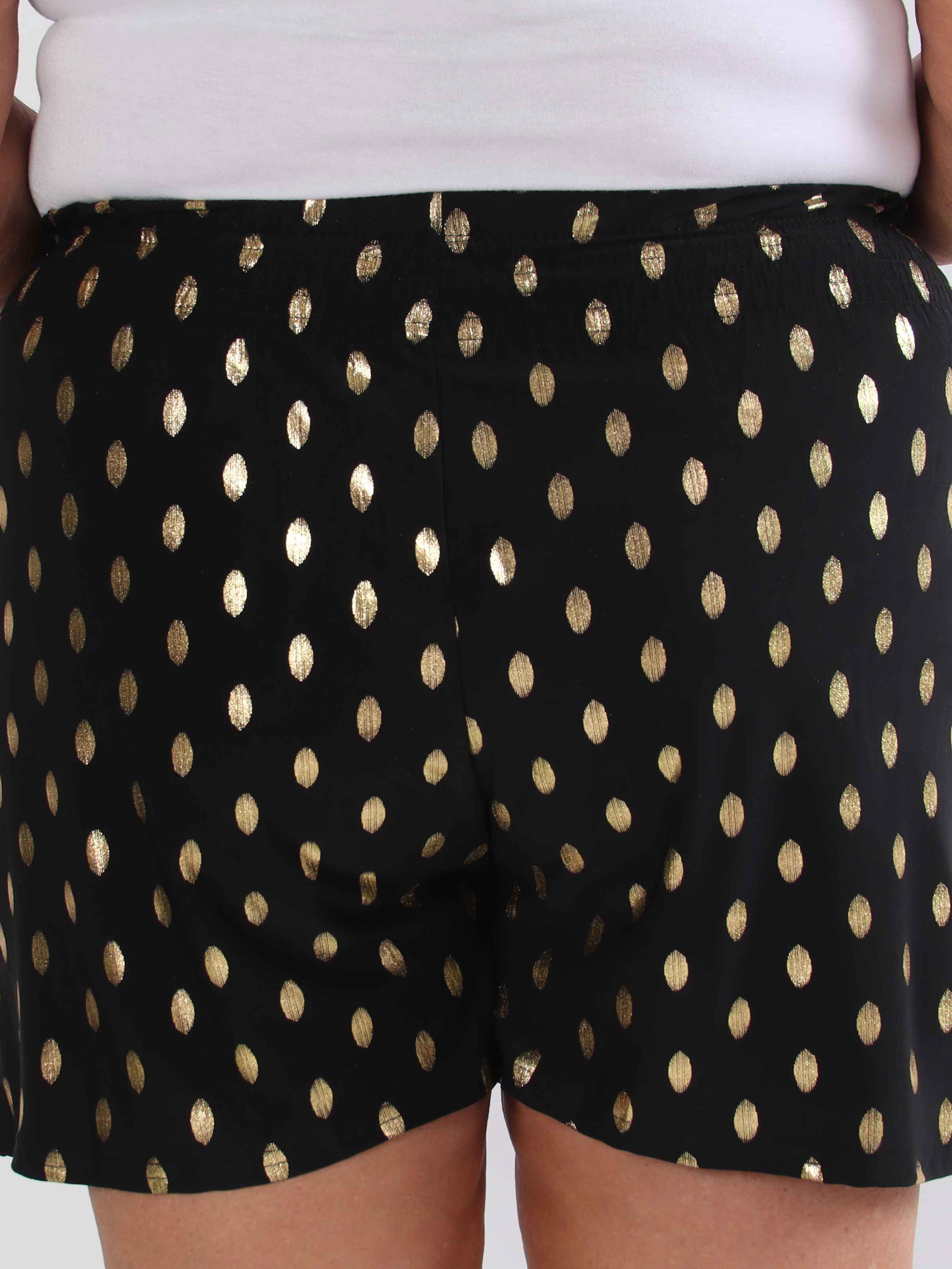 Pams Dot Shorts - Plus size shorts i elastisk stof med guld dutter