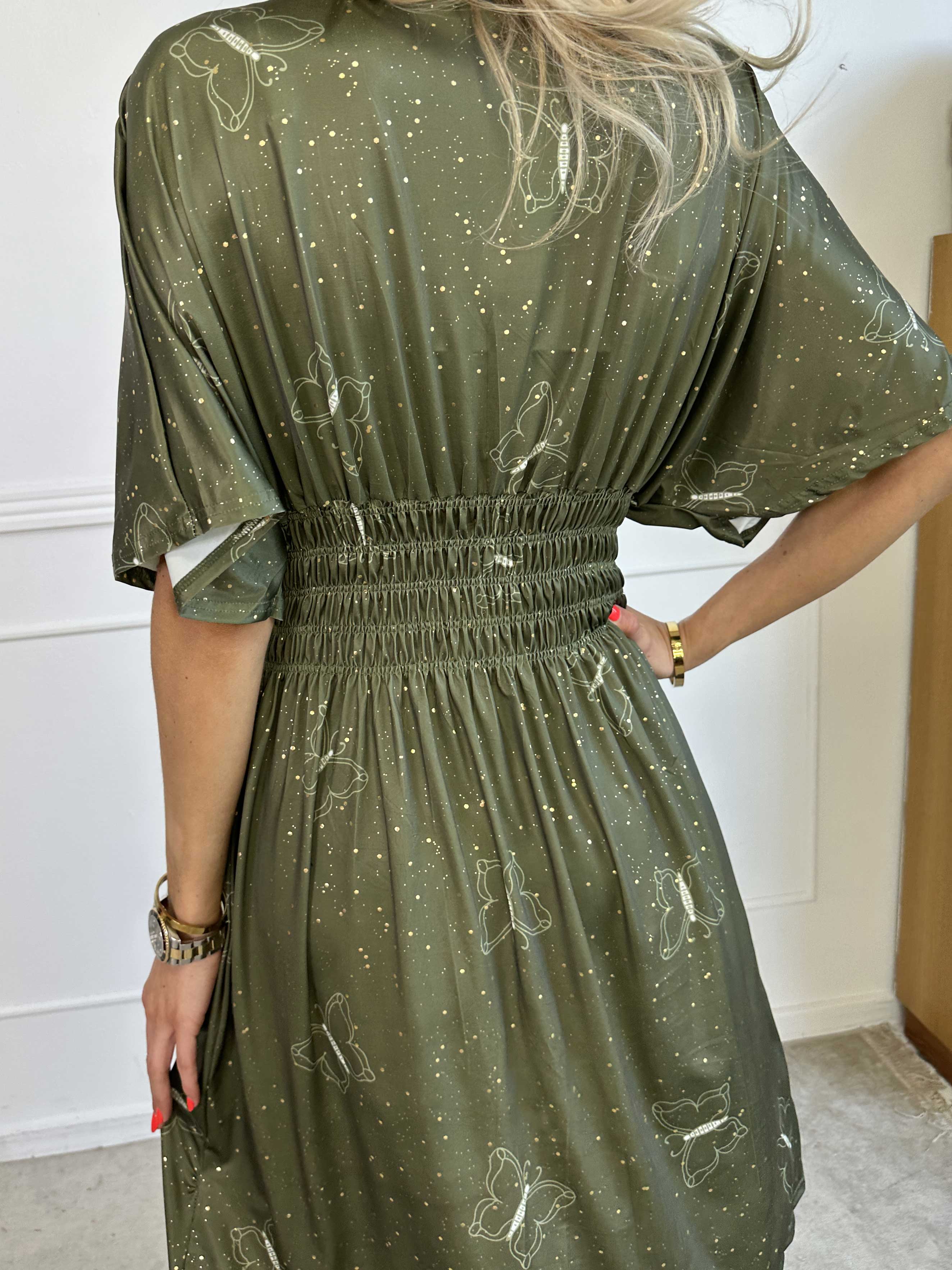 Pams Dust Short - Elastisk kjole med sommerfugle og guld støv