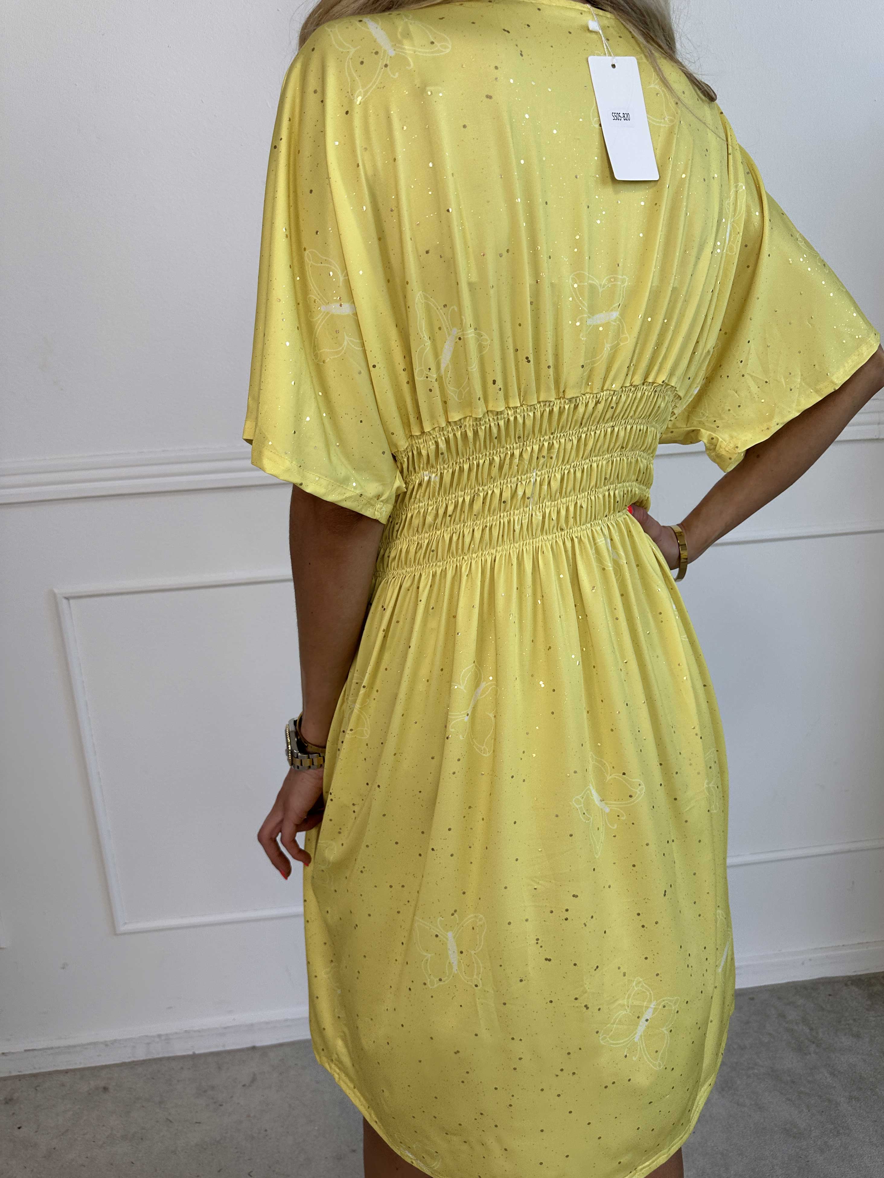 Pams Dust Short - Elastisk kjole med sommerfugle og guld støv