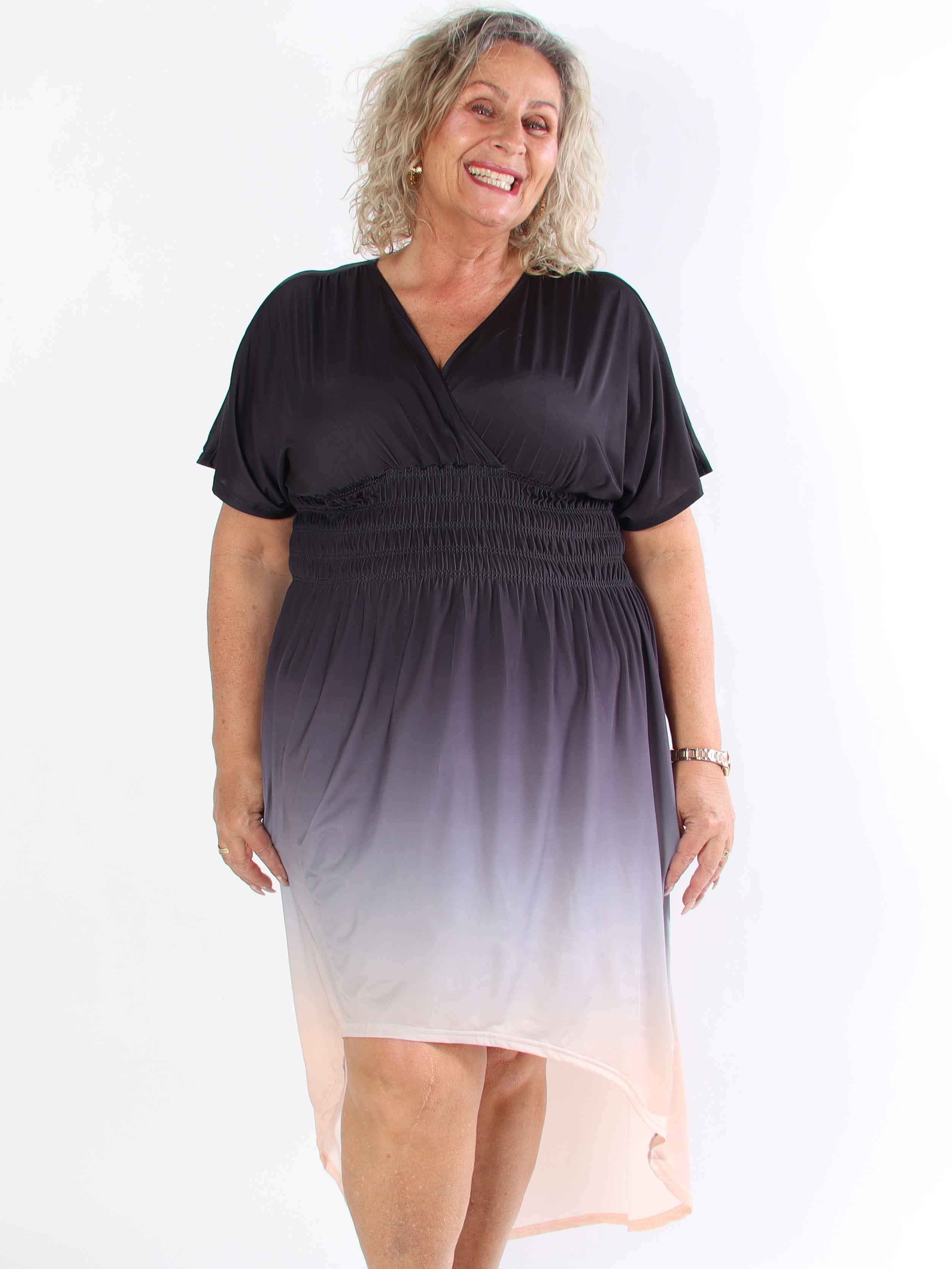 Pams Fade High-low - Elastisk flerfarvet plus size kjole