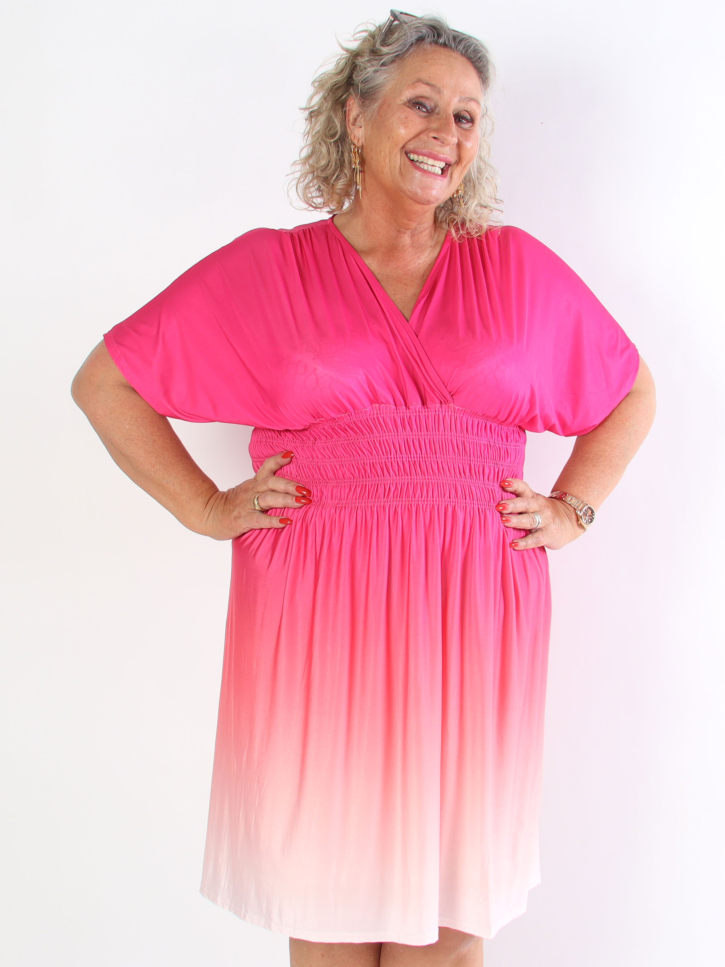 Pams Fade Short - Flerfarvet elastisk plus size kjole