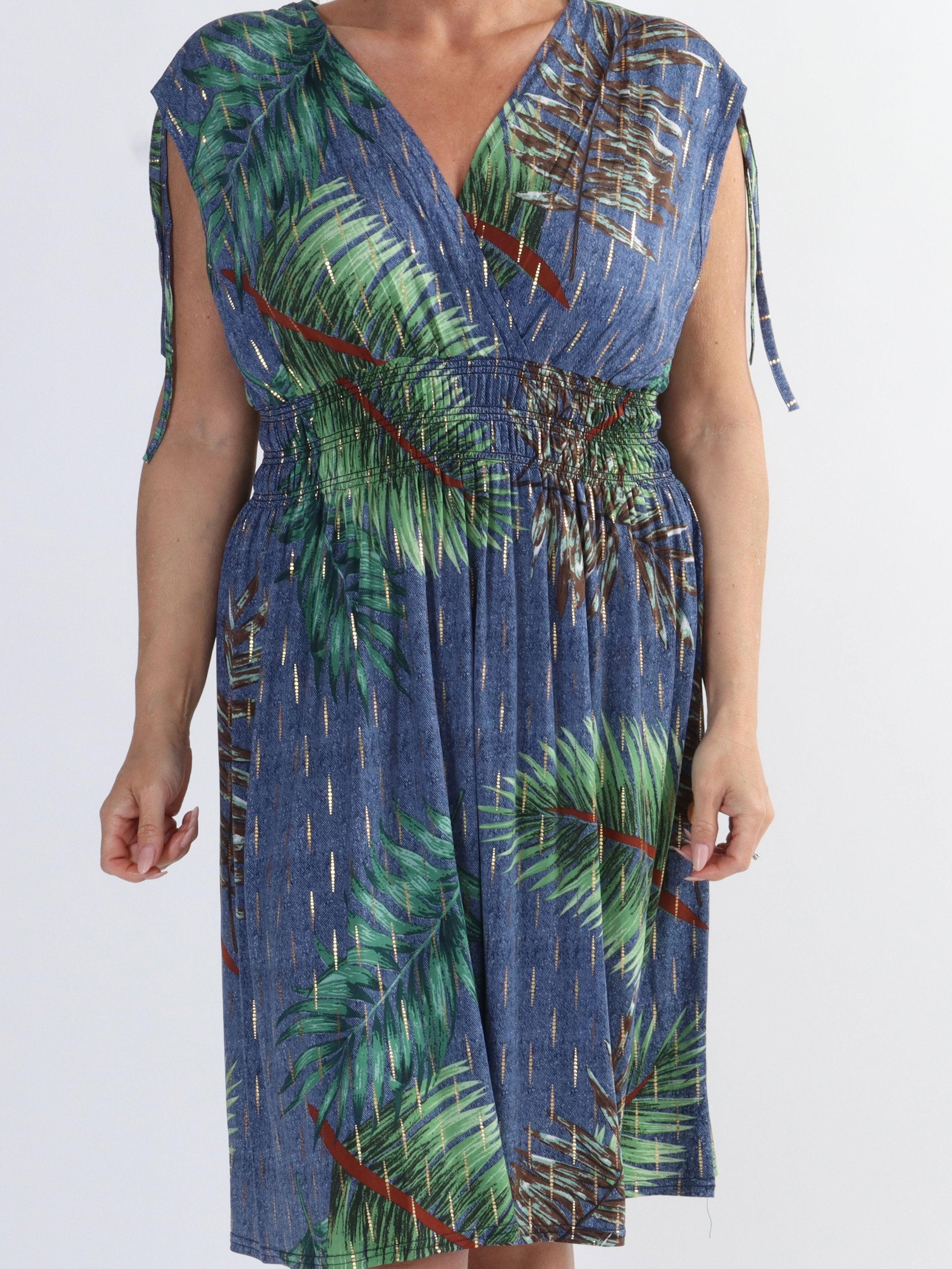 Pams palm Short - Kort elastisk plus size kjole i krølfrit stof