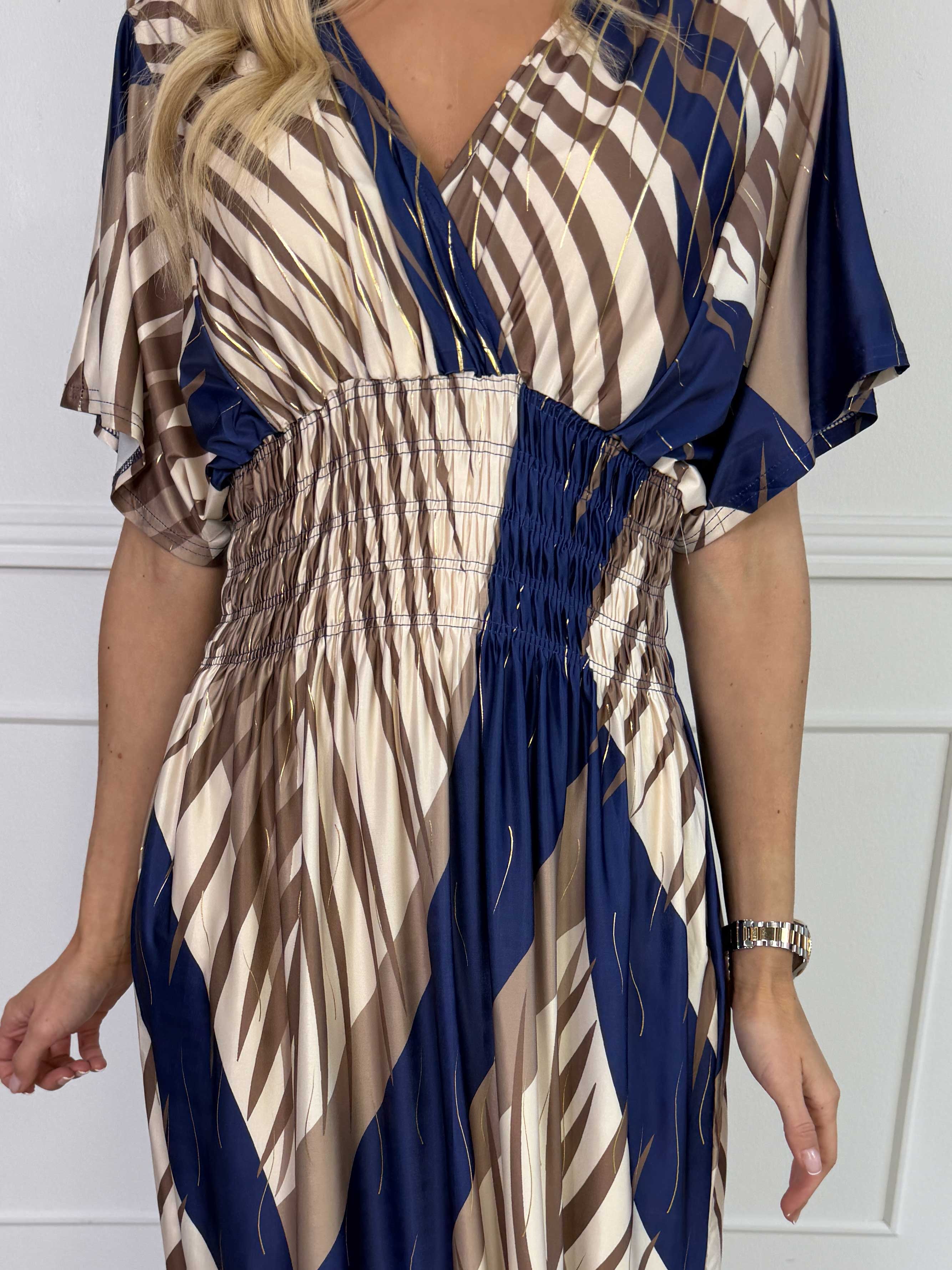 Pams Figure - Lang elastisk mønstret kjole med lommer