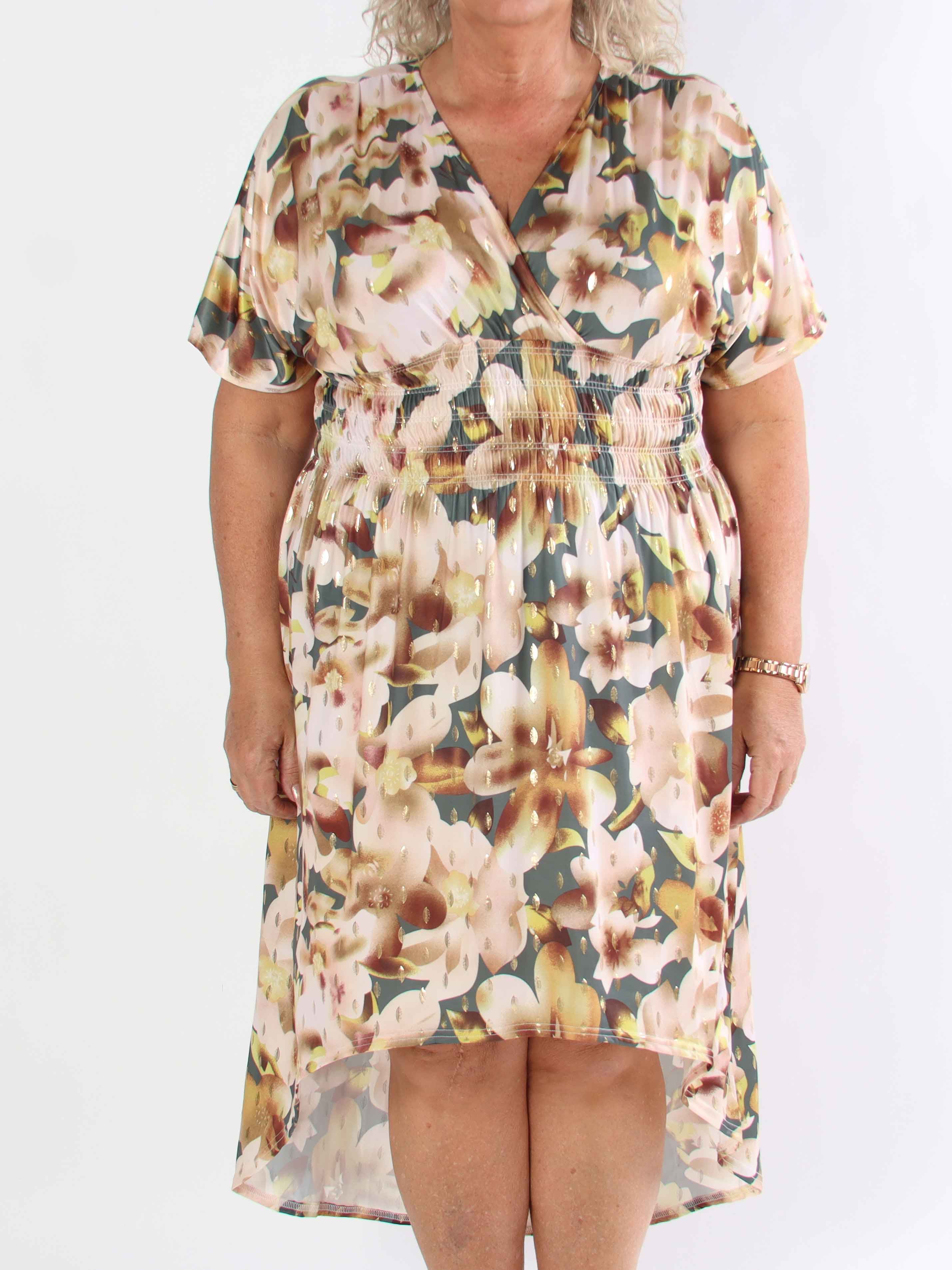 Pams Sweet Flower High-low - Elastisk plus size kjole med blomsterprint