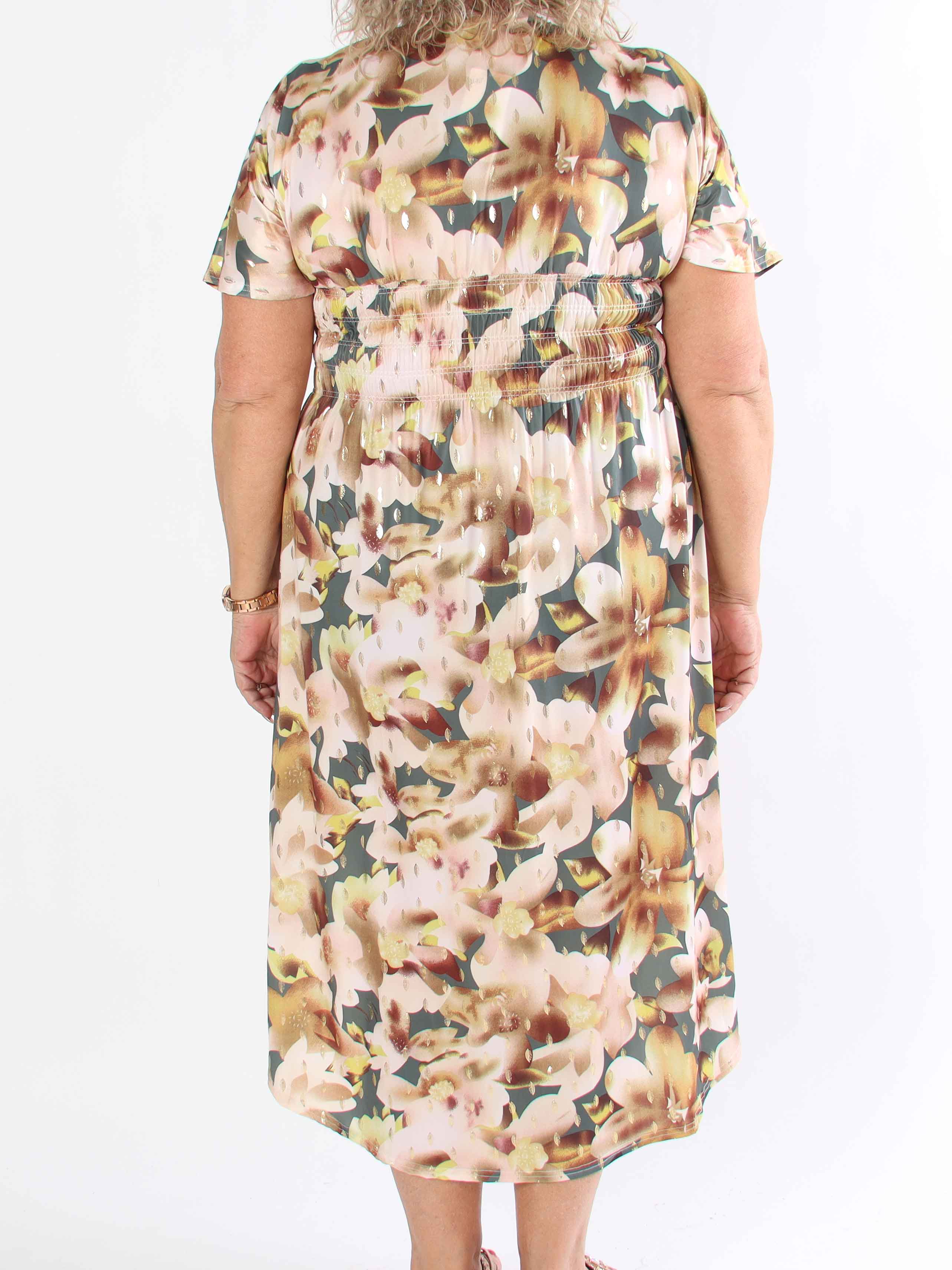 Pams Sweet Flower High-low - Elastisk plus size kjole med blomsterprint
