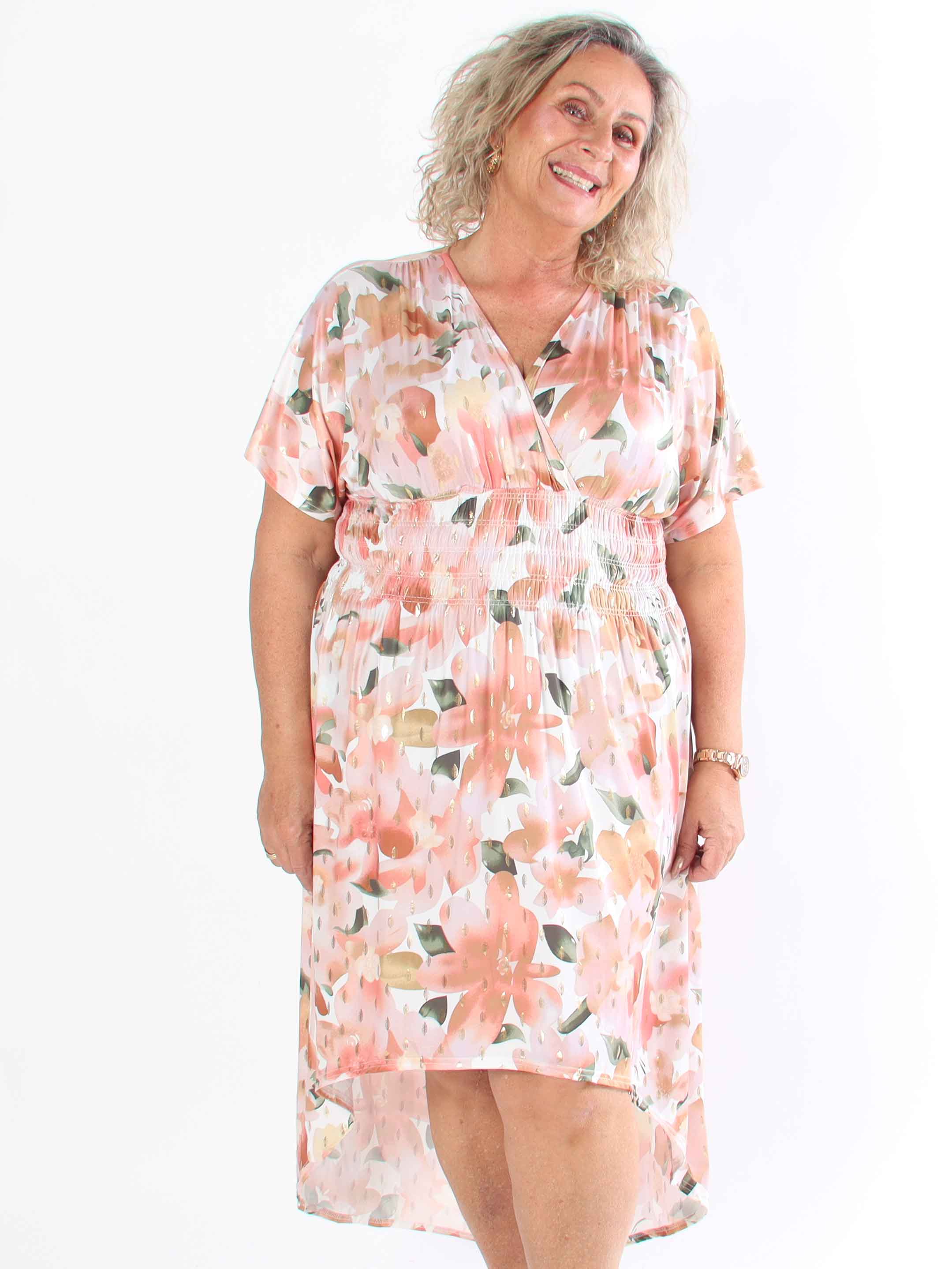 Pams Sweet Flower High-low - Elastisk plus size kjole med blomsterprint