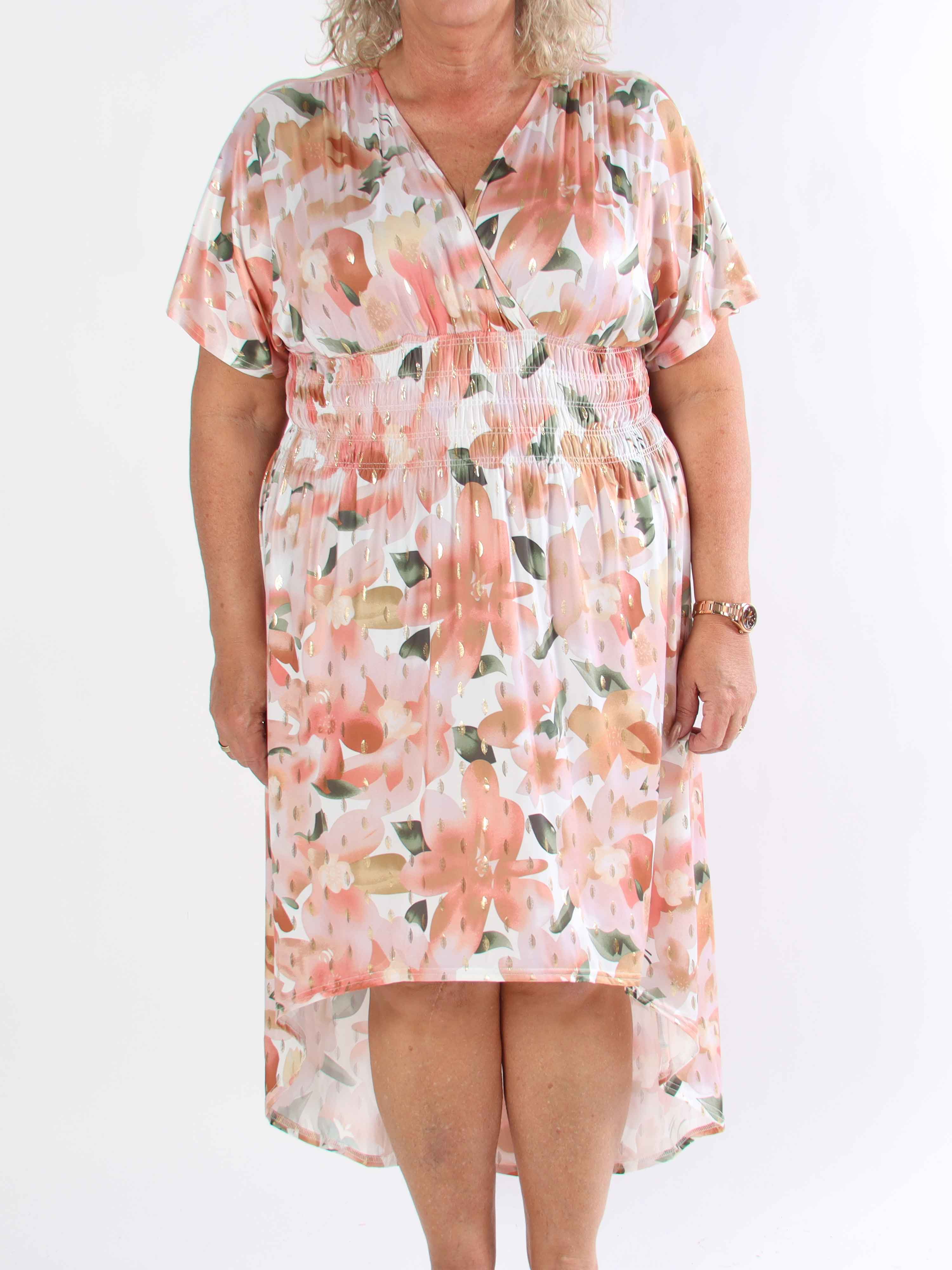 Pams Sweet Flower High-low - Elastisk plus size kjole med blomsterprint