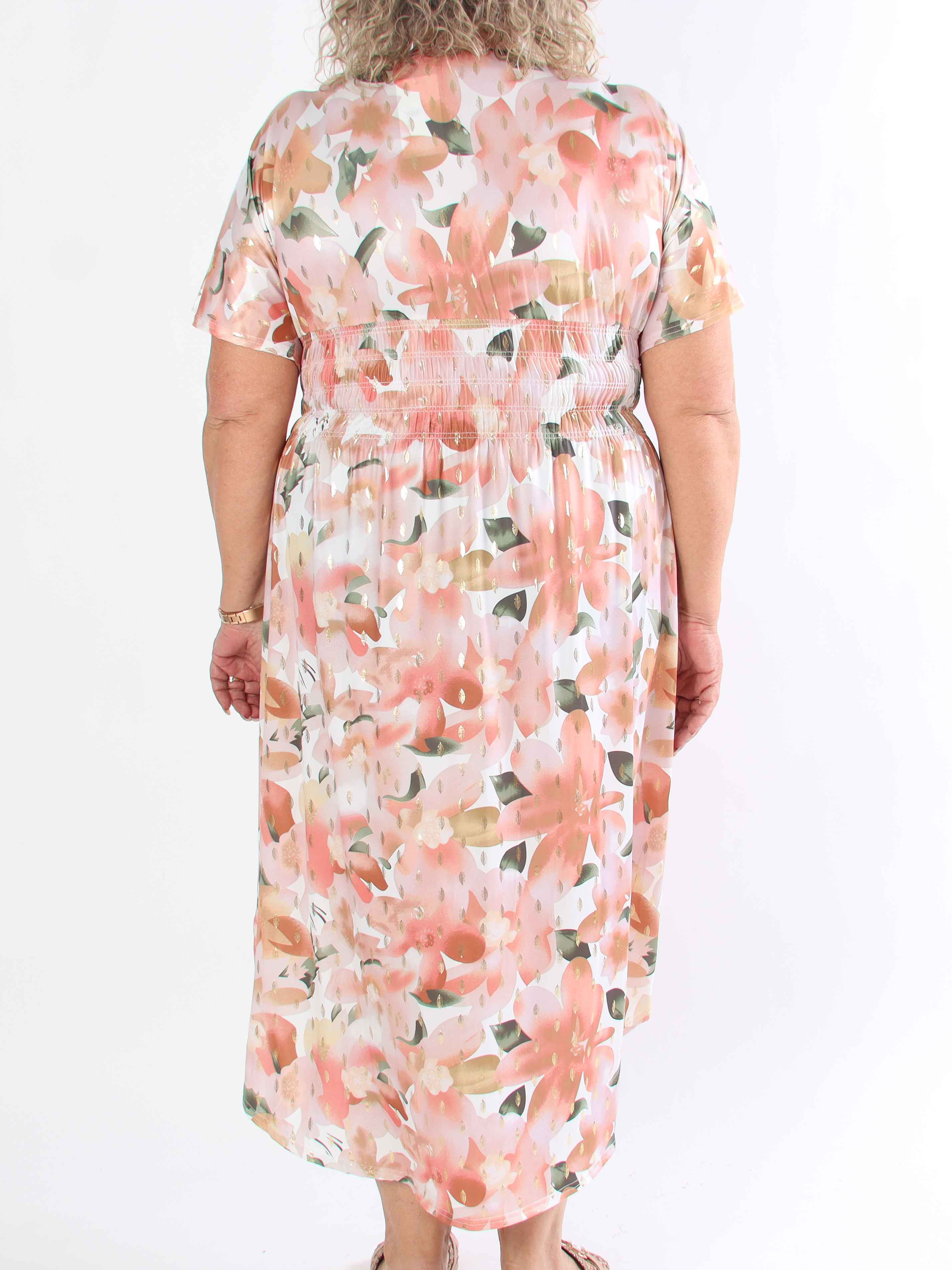 Pams Sweet Flower High-low - Elastisk plus size kjole med blomsterprint