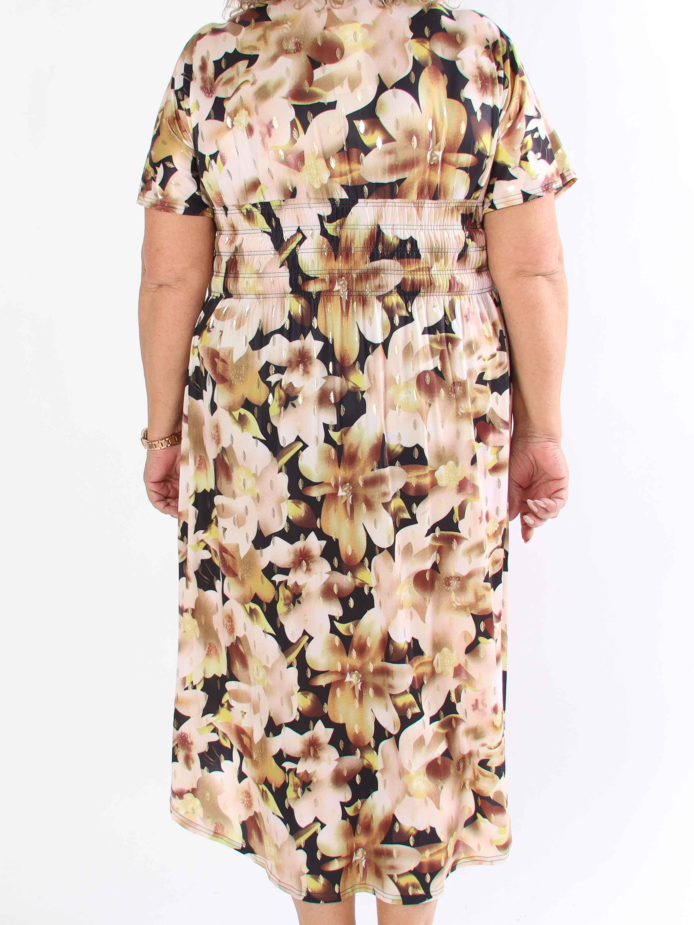 Pams Sweet Flower High-low - Elastisk plus size kjole med blomsterprint