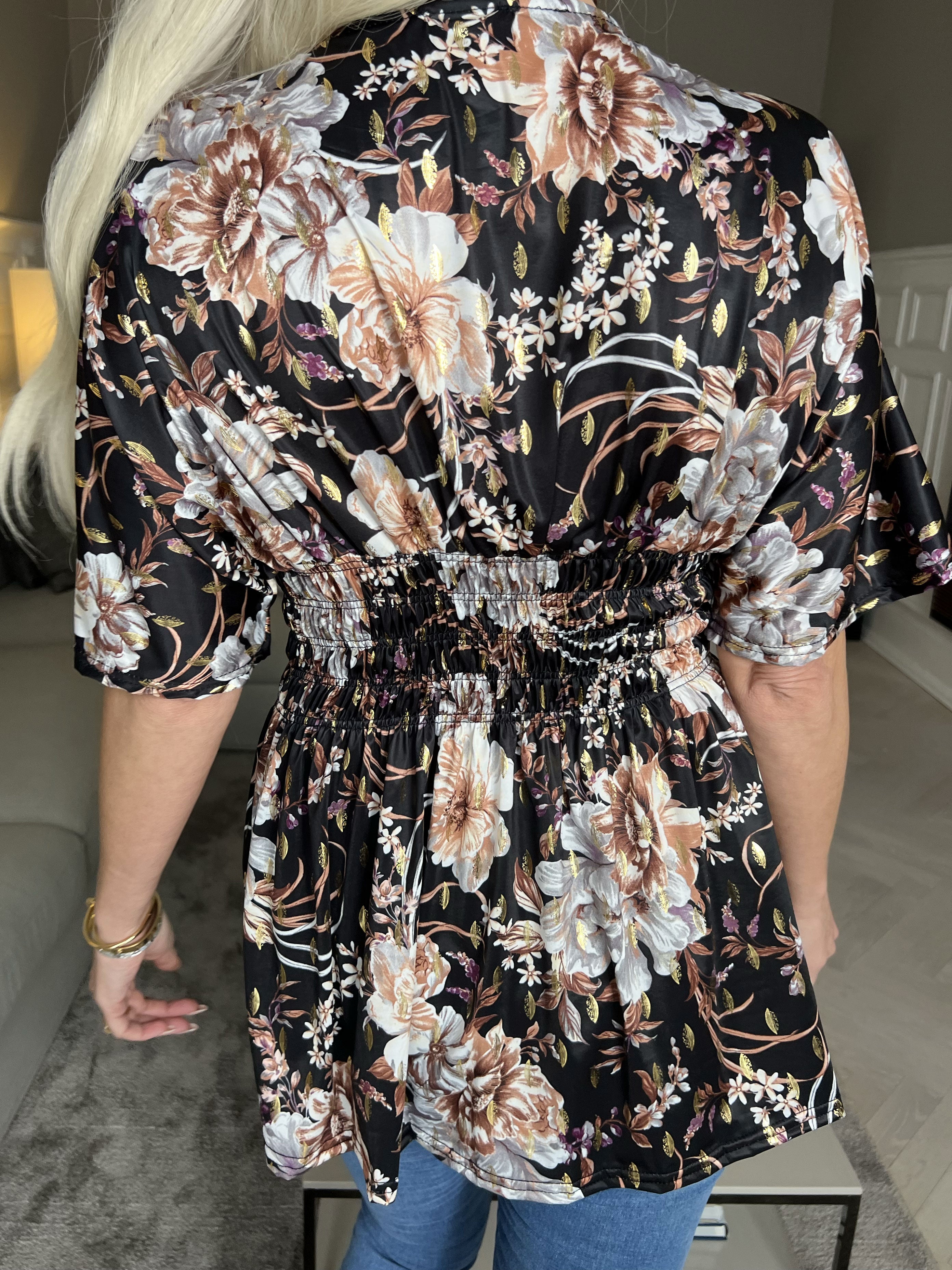 Pams Flower Shirt - Sød tunika i blomsterprint med smock