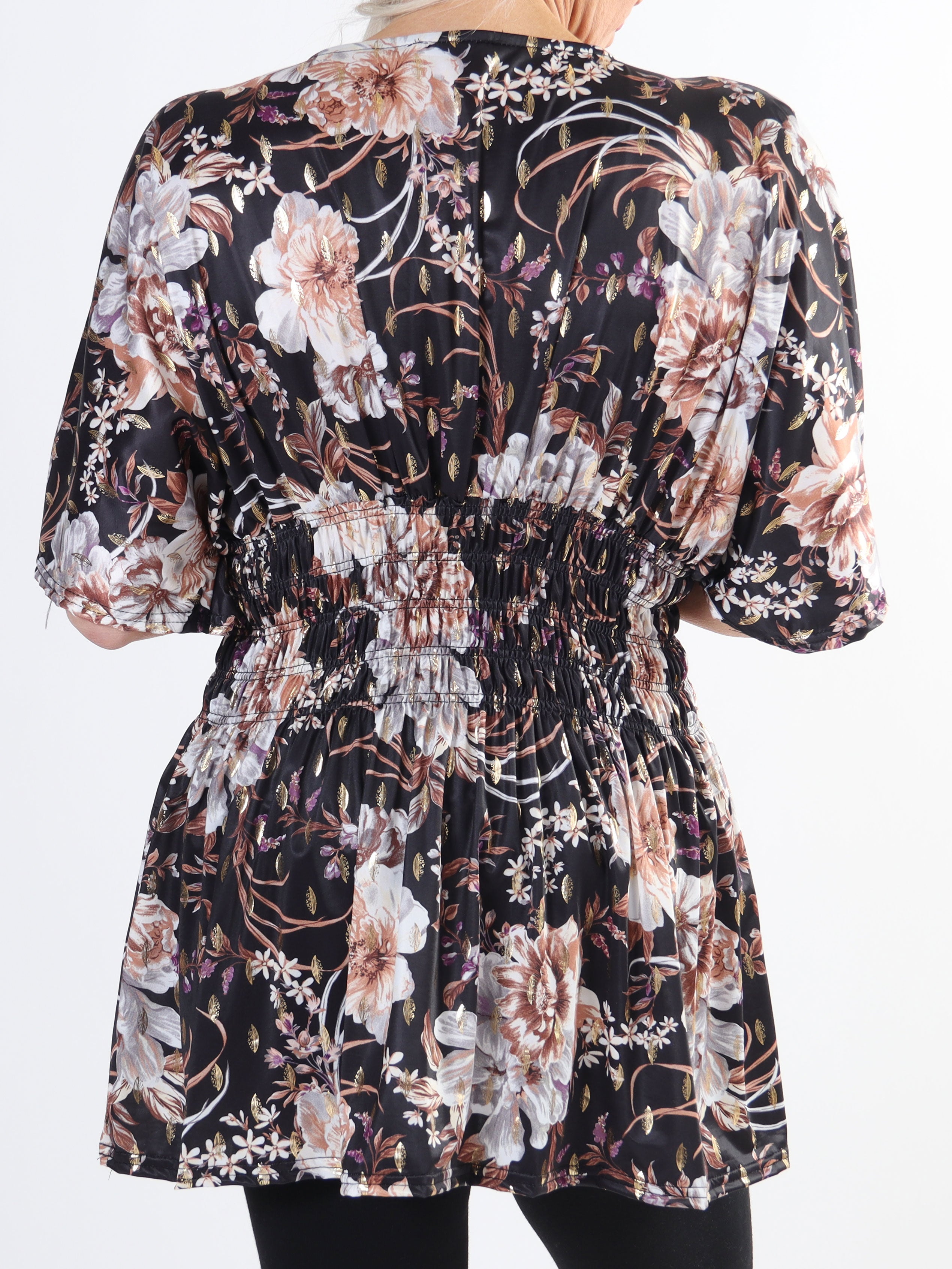 Pams Flower Shirt - Plus size tunika i blomsterprint med smock