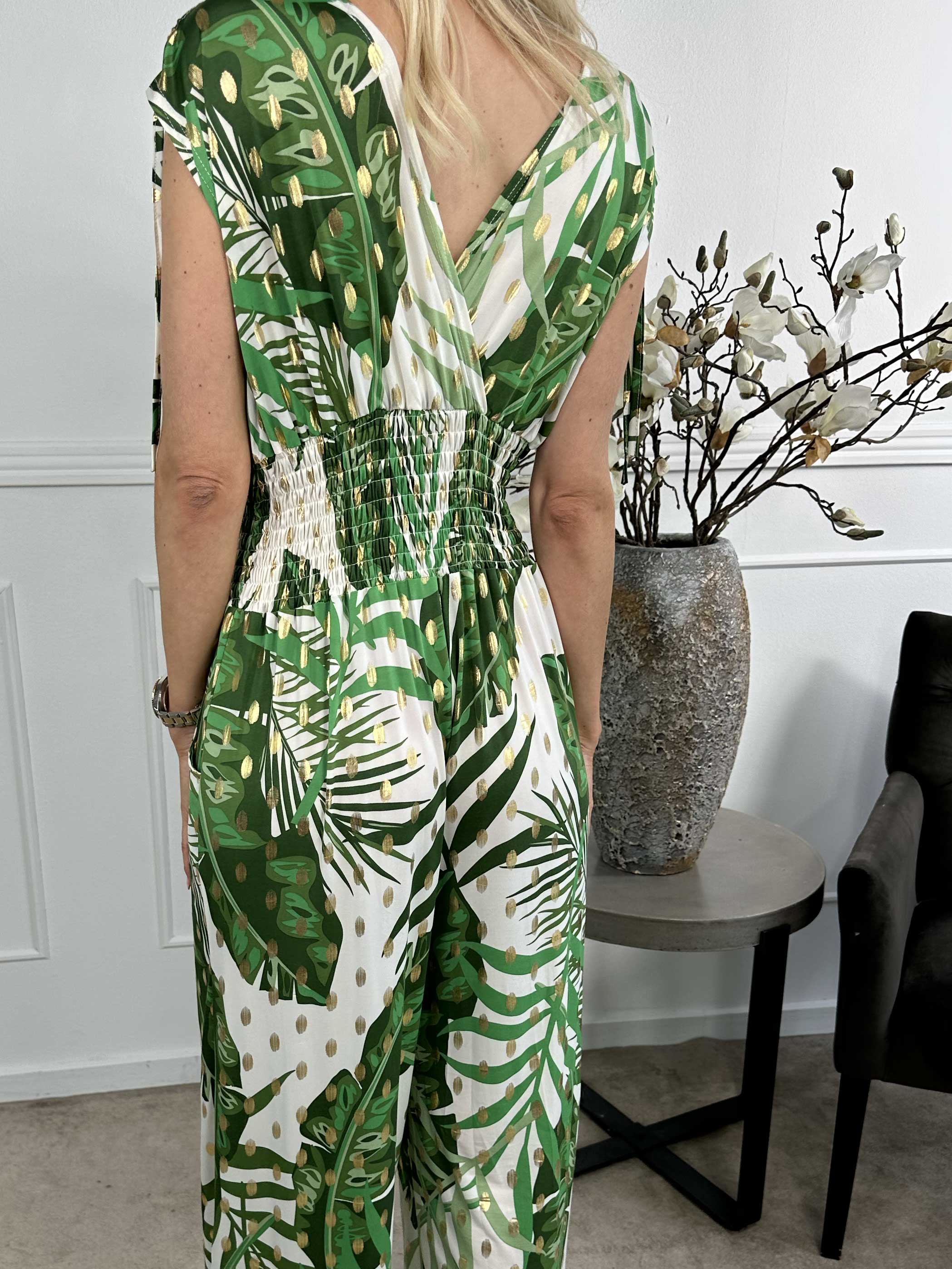 Pams Forest Jumpsuit N/S - Elastisk buksedragt med bladmønster