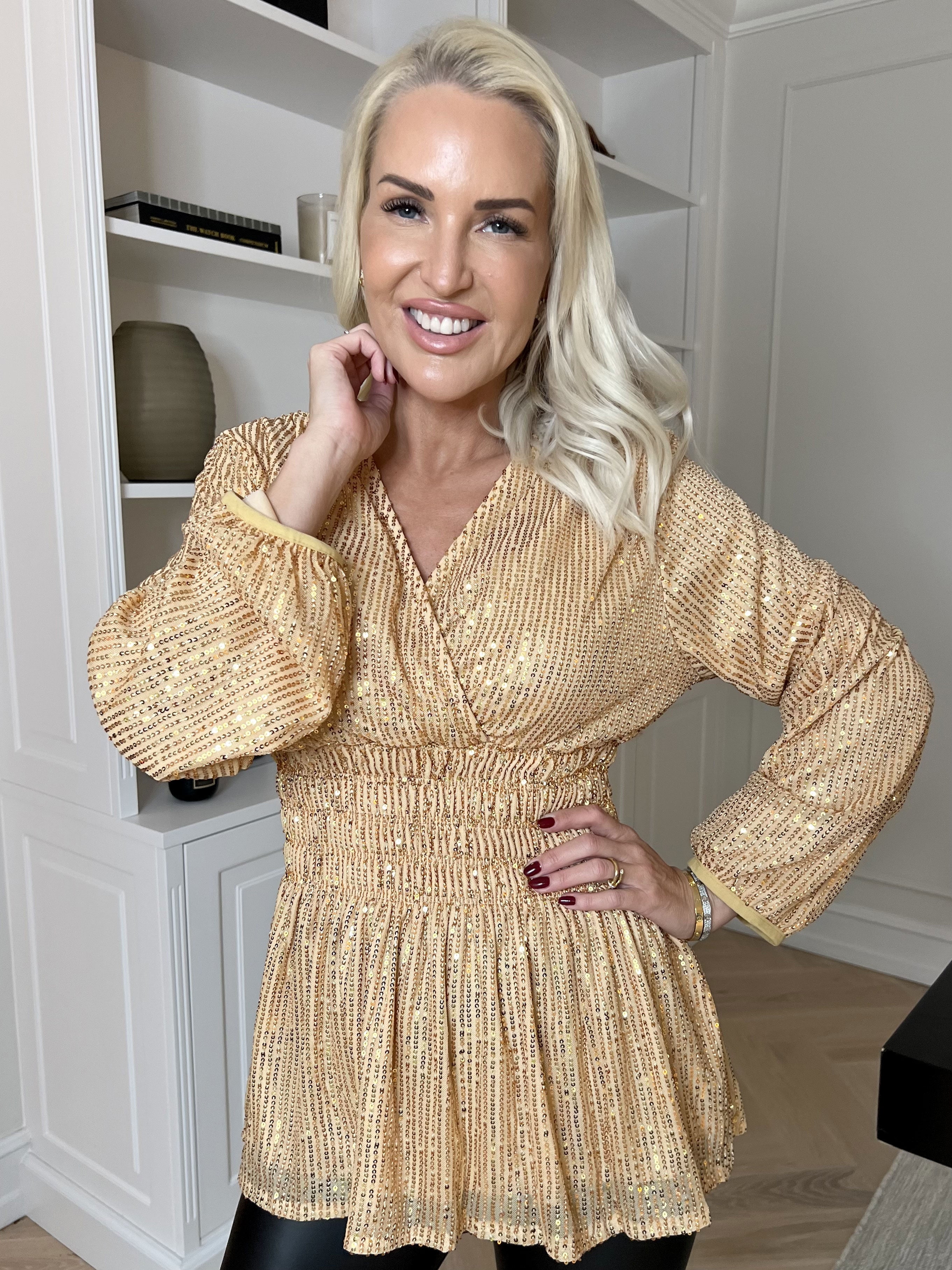 Pams Glitter Shirt L/S - Bluse med pailletter og lange ærmer