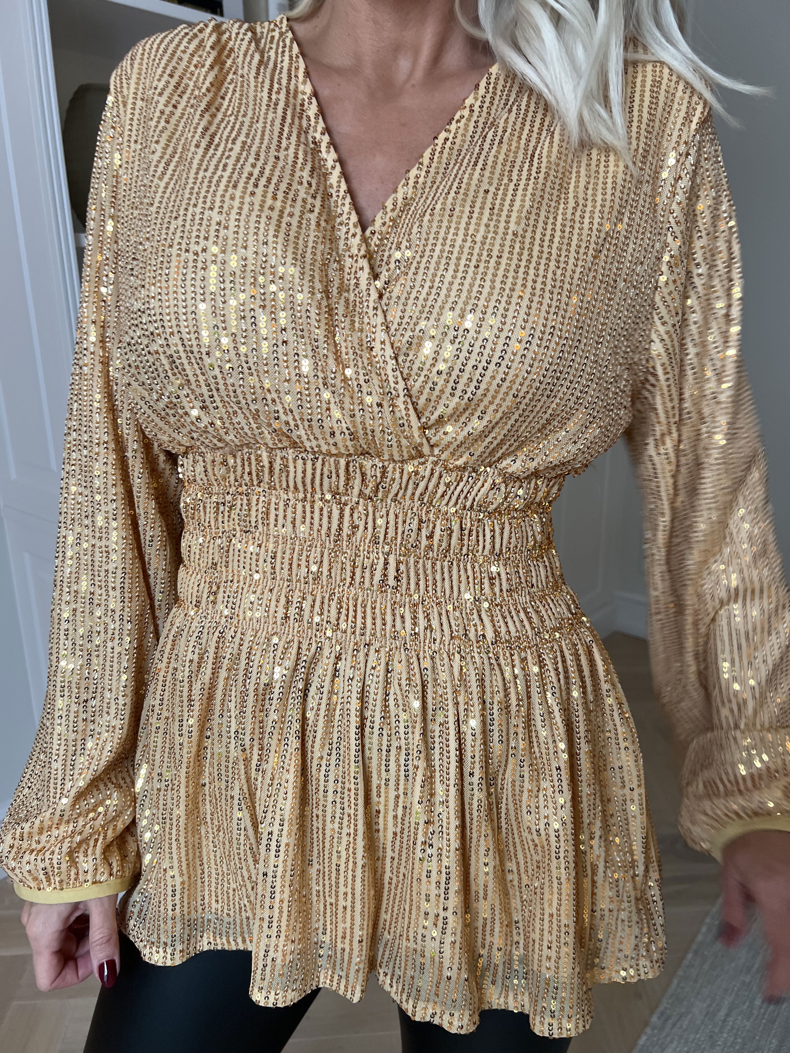 Pams Glitter Shirt L/S - Bluse med pailletter og lange ærmer