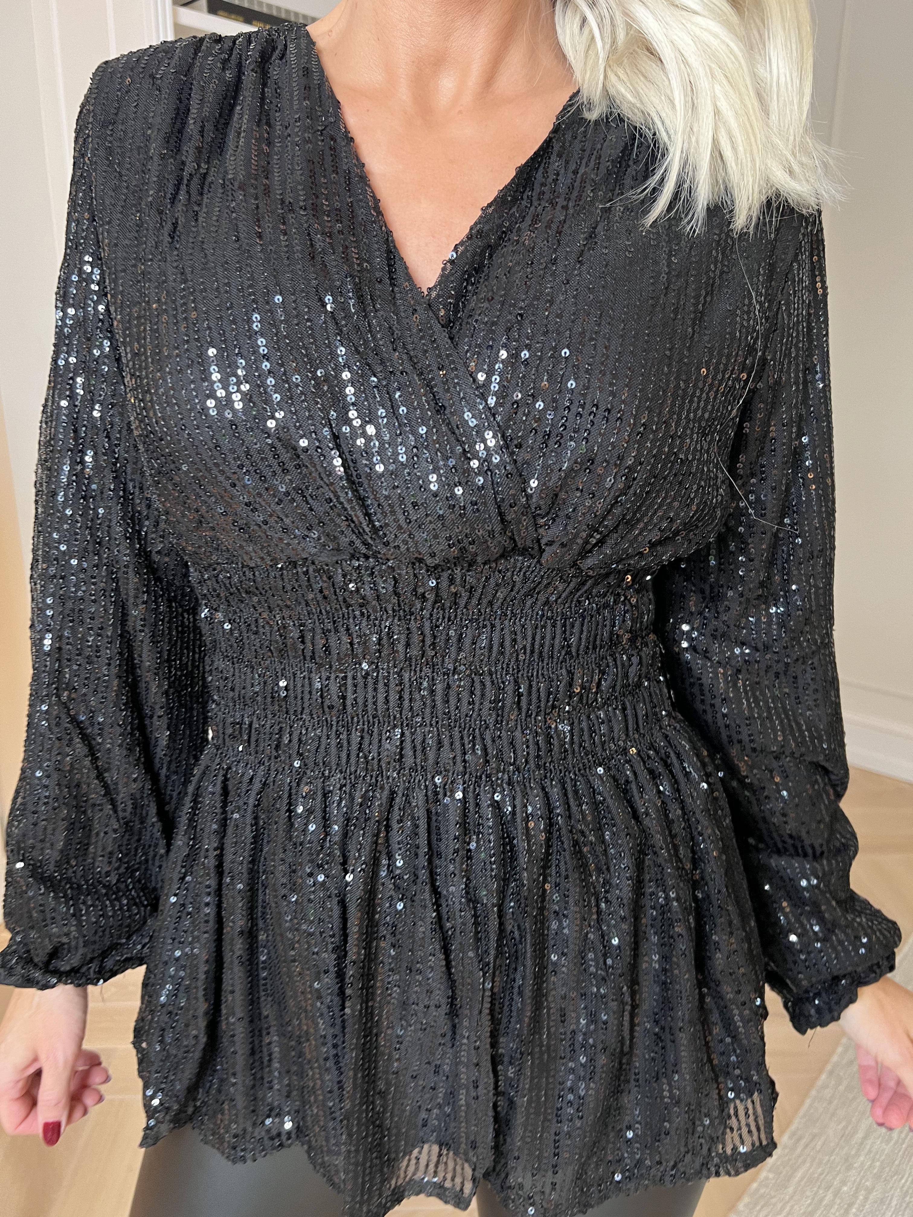 Pams Glitter Shirt L/S - Bluse med pailletter og lange ærmer